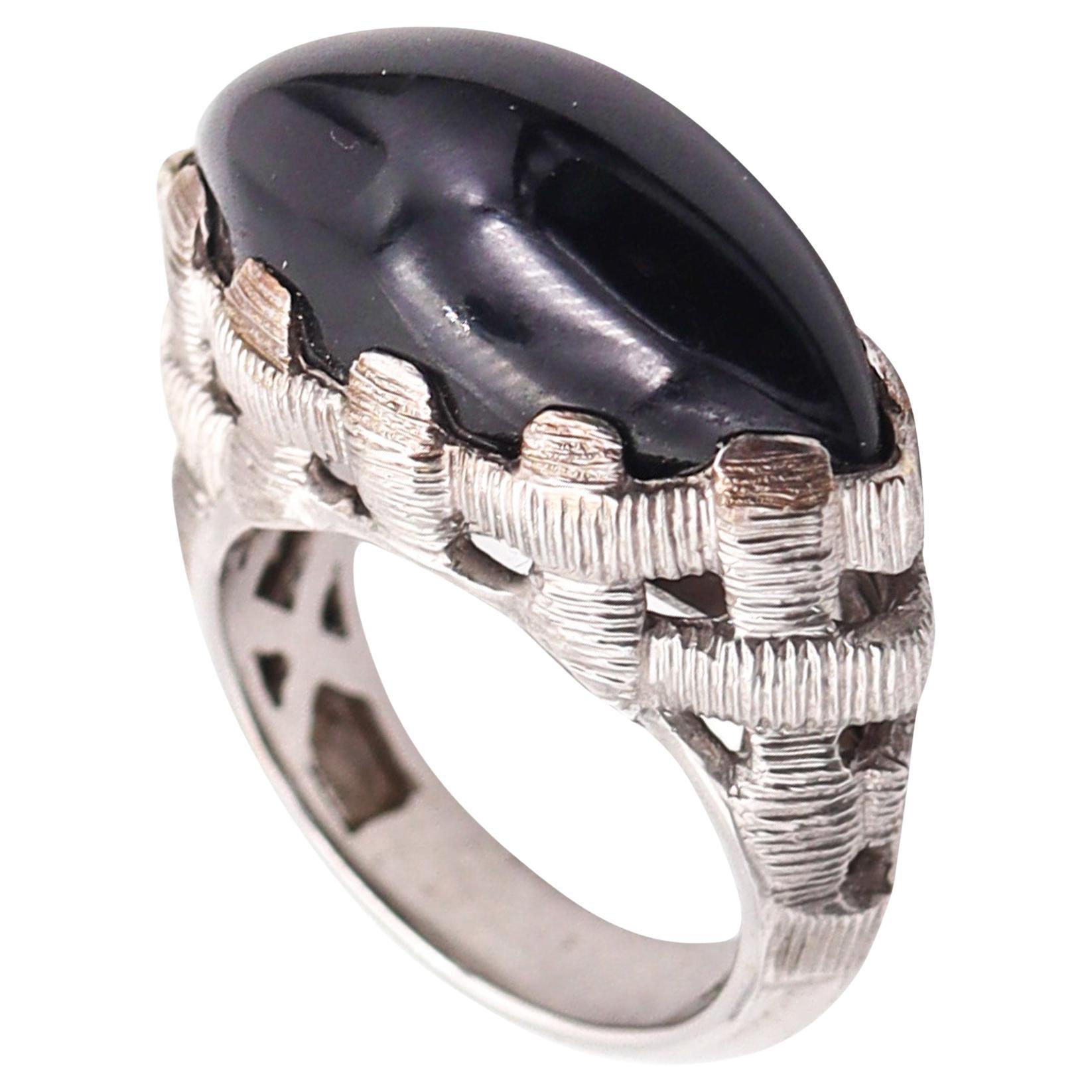ETTORE PANELLI Basket Cocktail Ring In Solid 18Kt White Gold With Black Onyx