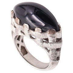 ETTORE PANELLI Bague cocktail panier en or blanc massif 18Kt avec onyx noir
