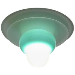 Ettore Sotsass for Venini Murano Firenze Teal Glass Flush Light Fixture, 1995