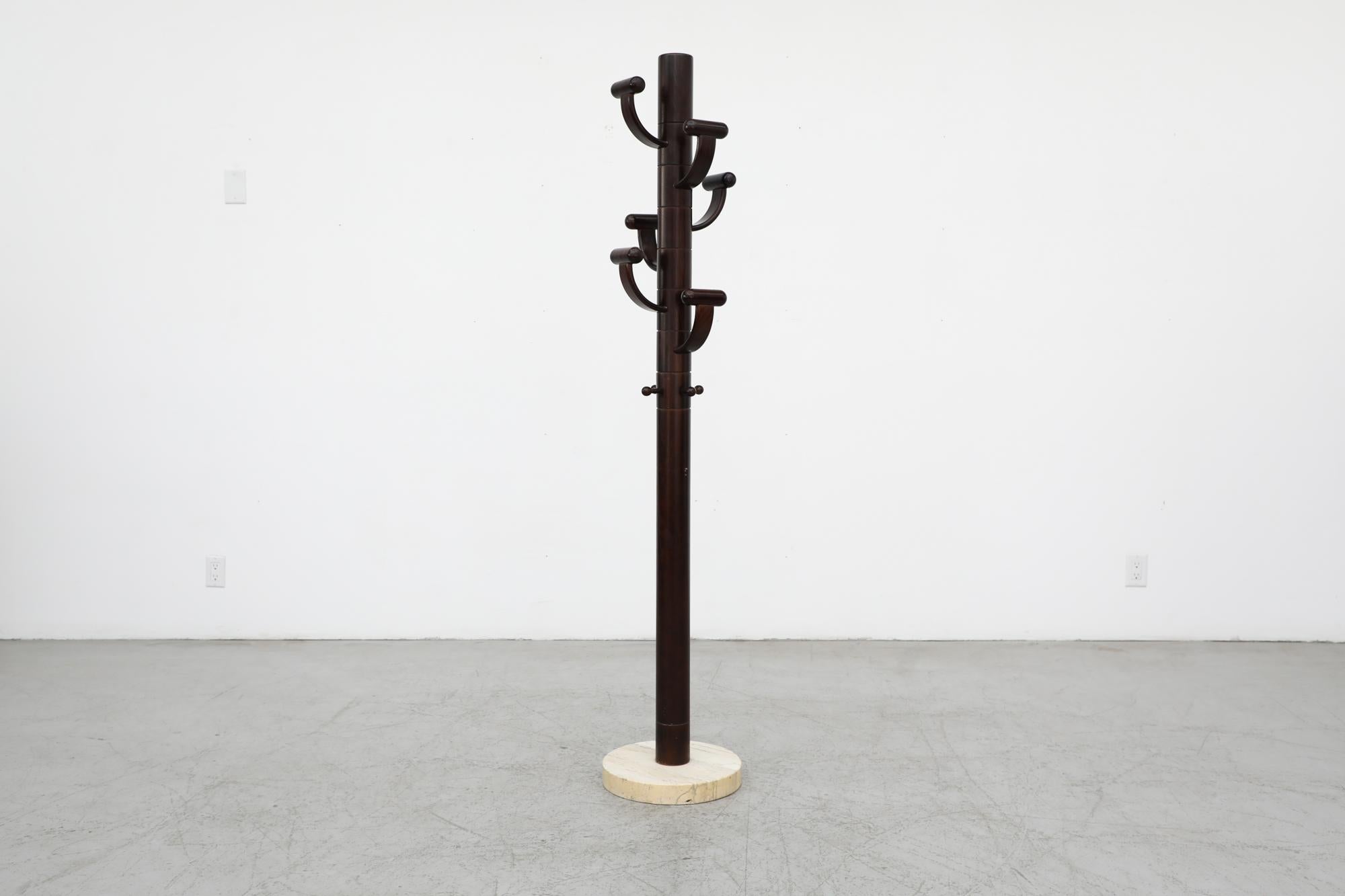 Ettore Sotsass Inspired Modernist Dark Wood Italian Coat Tree w/ Travertine Base For Sale 10