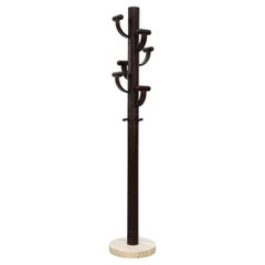 Vintage Ettore Sotsass Inspired Modernist Dark Wood Italian Coat Tree w/ Travertine Base