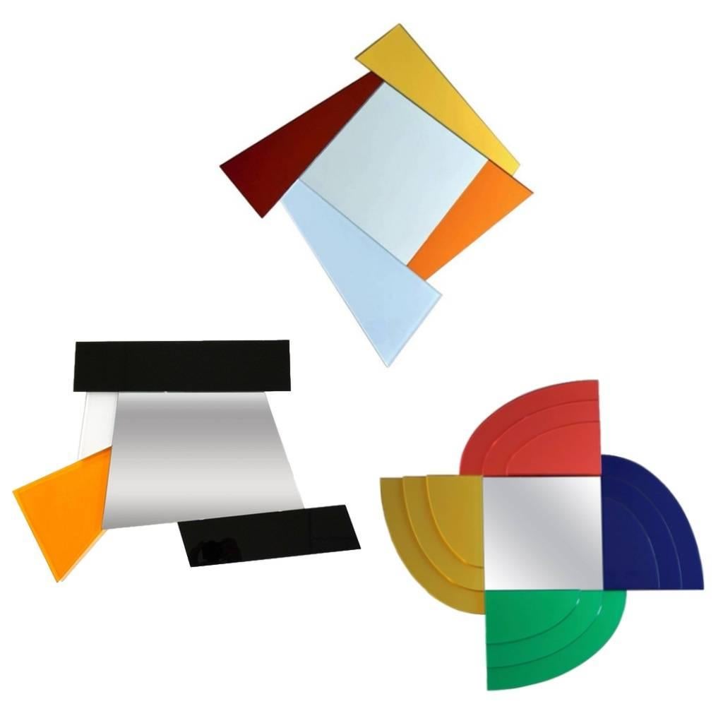 Ettore Sottsass 2007 Post-Modern Prism Black White Orange Mirror for Glas Italia 2