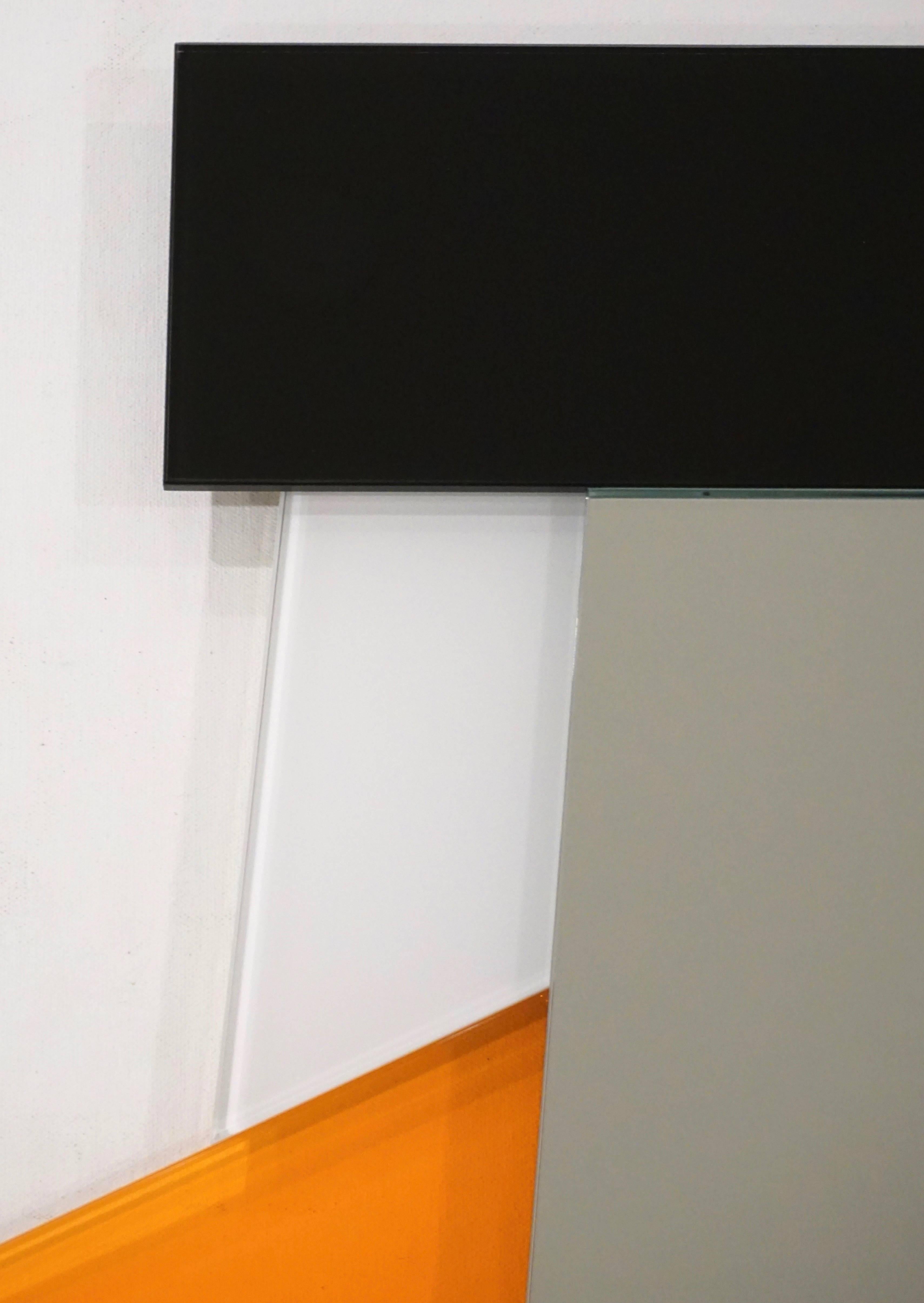 Italian Ettore Sottsass 2007 Post-Modern Prism Black White Orange Mirror for Glas Italia
