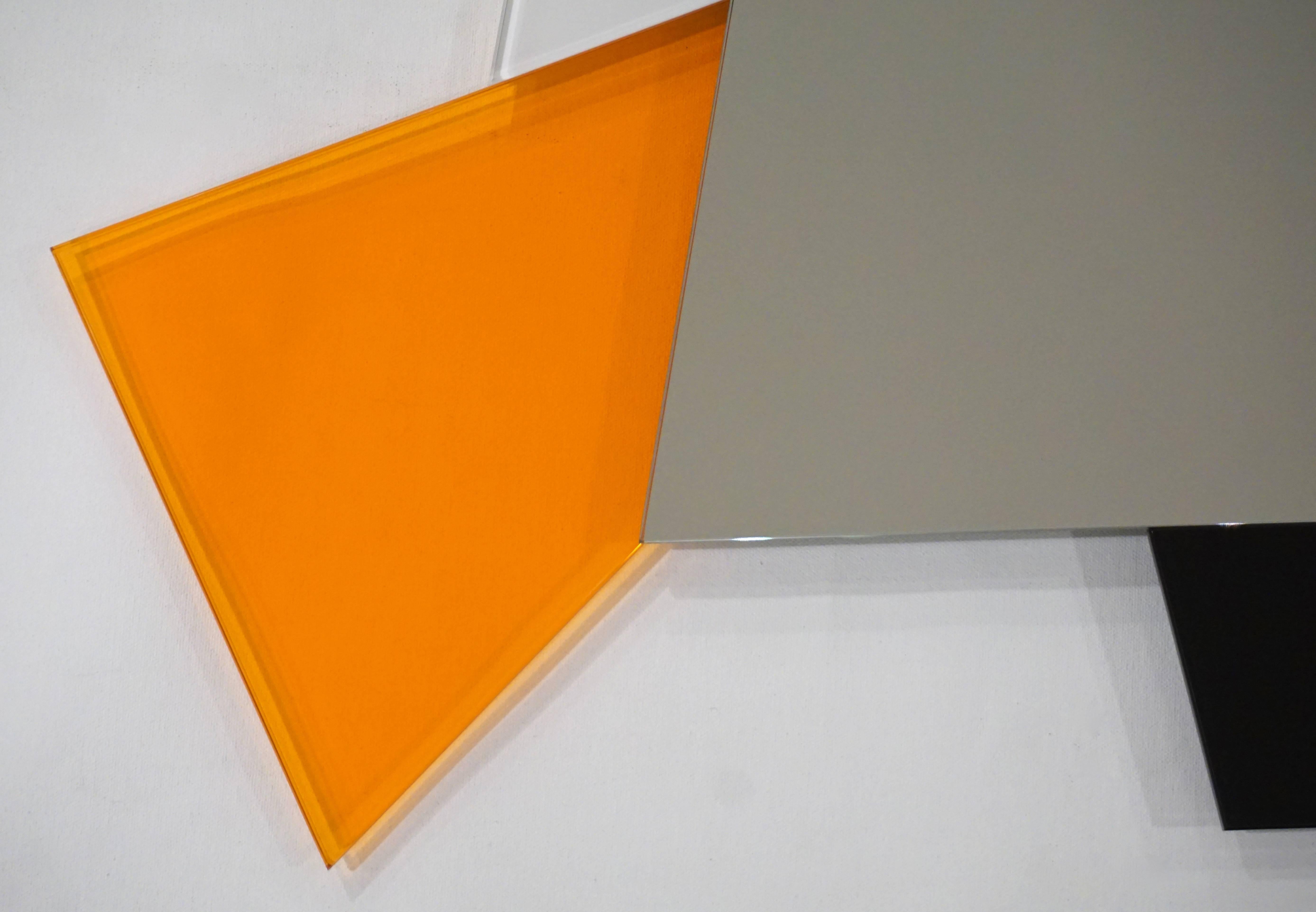 Hand-Crafted Ettore Sottsass 2007 Post-Modern Prism Black White Orange Mirror for Glas Italia