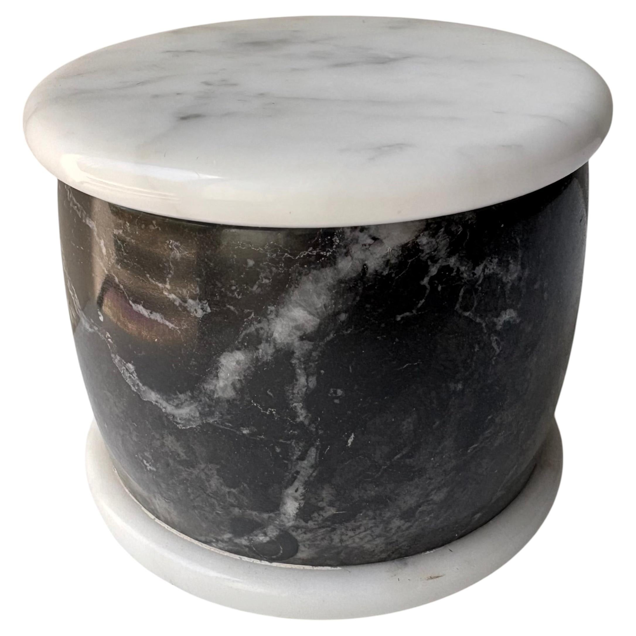 Ettore Sottsass Attb Marble round box/ jewelry/decor , black and white For Sale