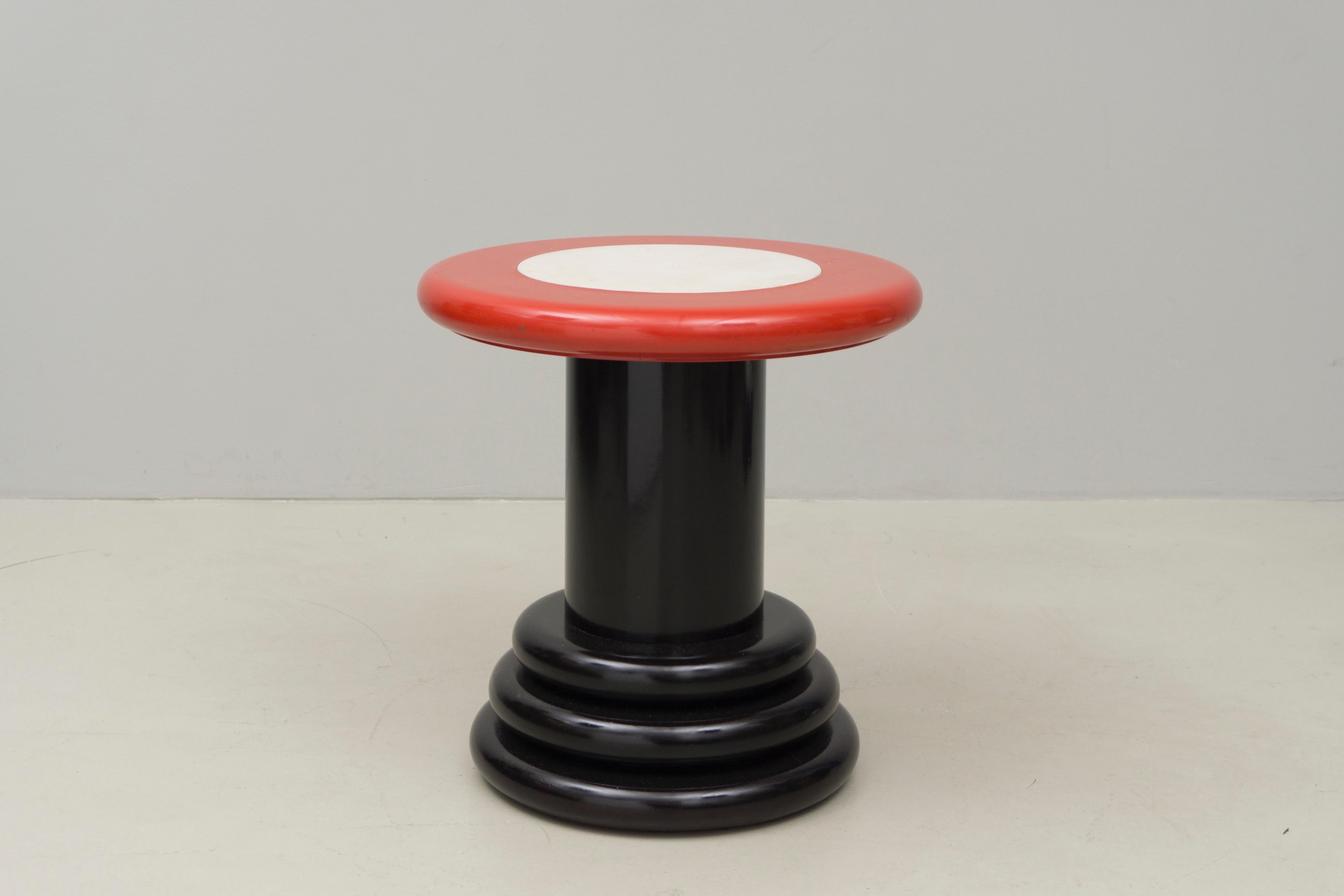 Ettore Sottsass Attributed Round, Low Table, Marble and Wood, circa 1985 In Excellent Condition In Berlin, DE