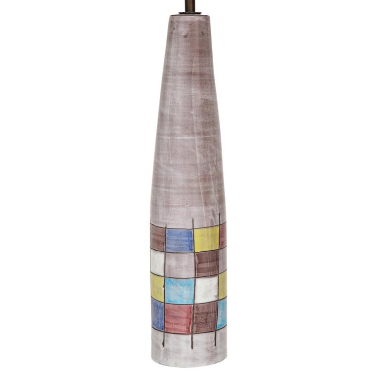Glazed Ettore Sottsass Lamps, Bitossi for Raymor, Ceramic, Patchwork, Signed For Sale