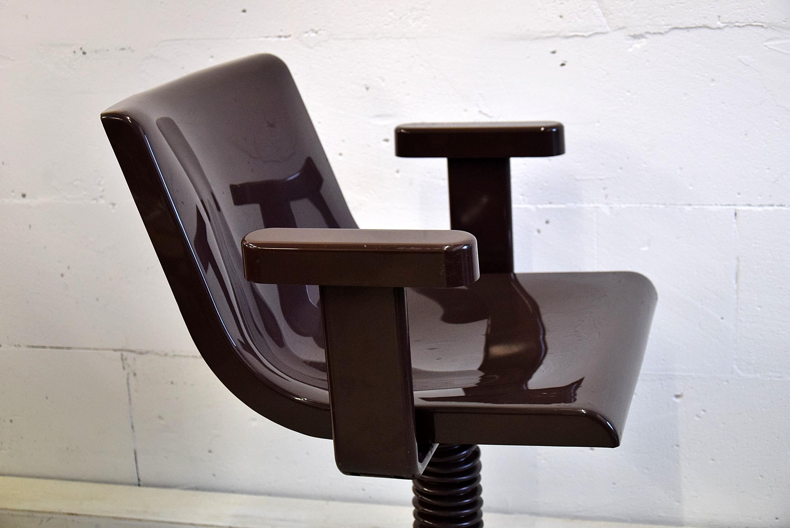 Molded Ettore Sottsass Brown Synthesis Desk Chair for Olivetti, Italy, 1973