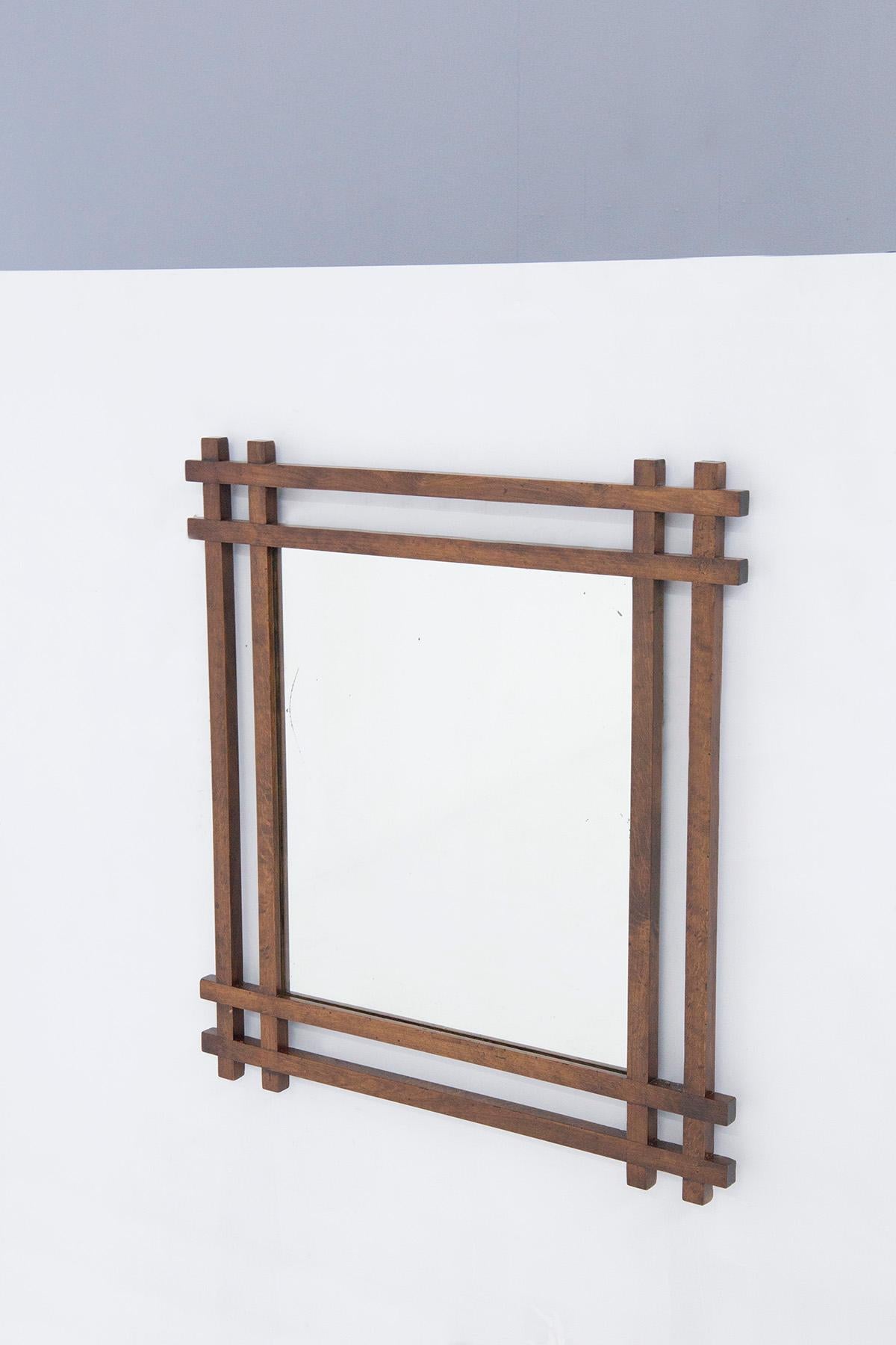 Italian Ettore Sottsass by Wall Mirror in Geometric Wood