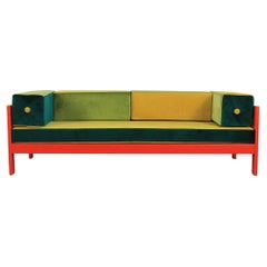 Ettore Sottsass Califfo Sofa in Wood and Multicoloured Velvet Poltronova 1960s