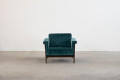Fauteuil Canada Ettore Sottsass en velours bleu et Wood Poltronova 1960s