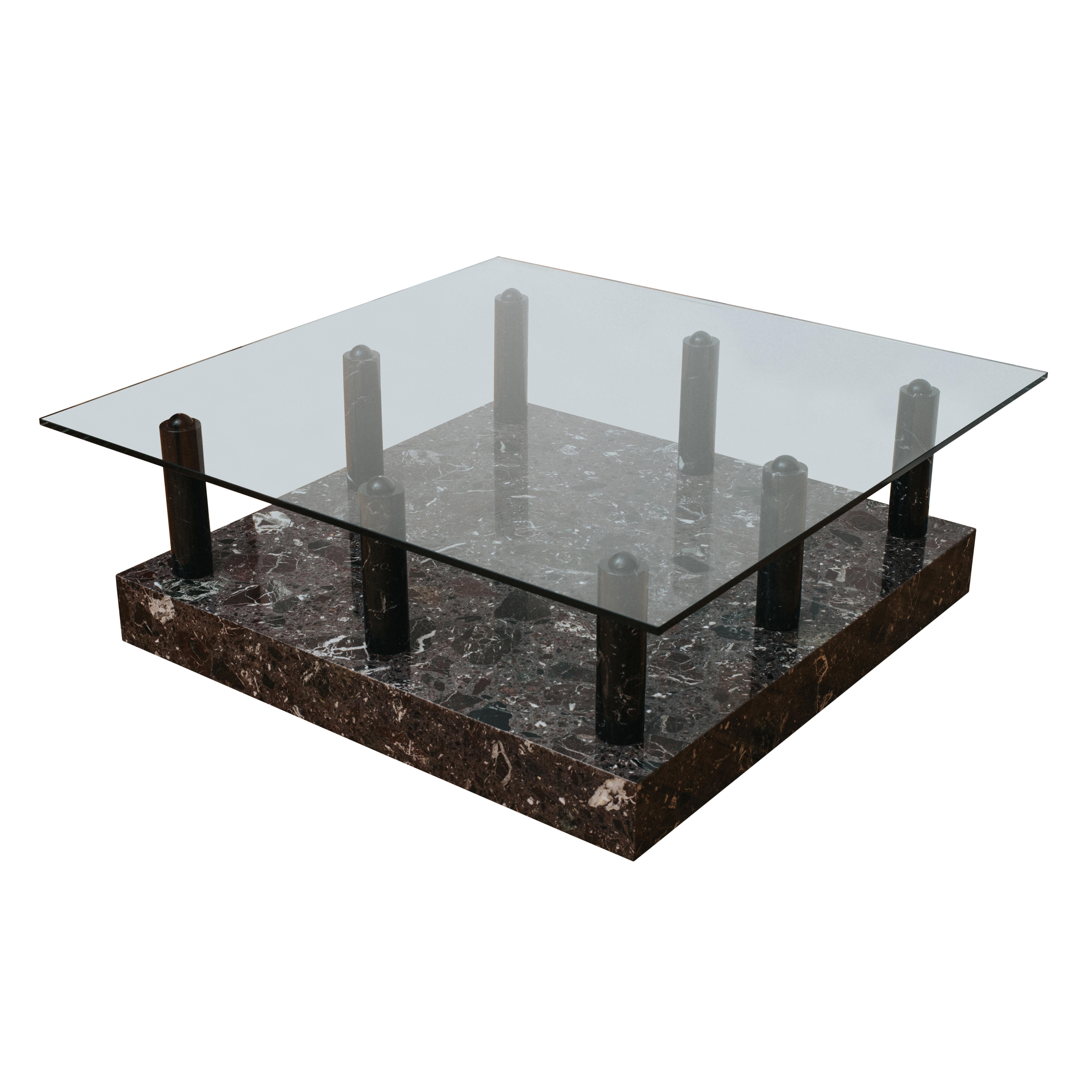 Glass Ettore Sottsass Central Park Cocktail Table in Marble, Rare, 1983 For Sale