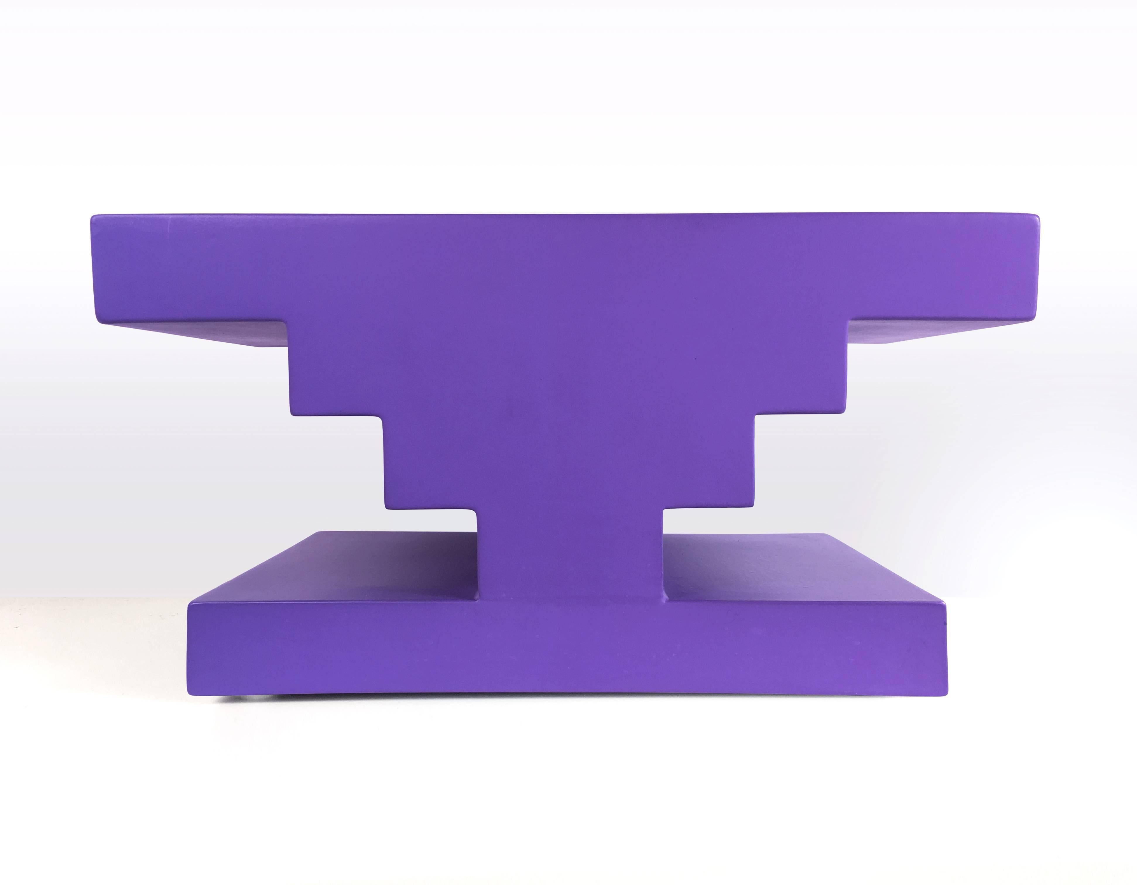 Geometric ceramics with black glaze dish inside and lilac acrylic external finishing. Designed by Ettore Sottsass in 2001, signed on the basement. Limited edition, 14/50.