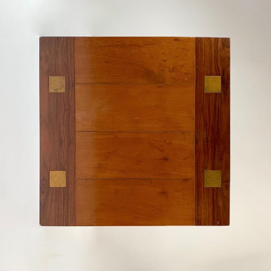Ettore Sottsass rare coffee table for Poltronova, 1959, Italy.
Walnut, cherry wood and brass top. Black metal feet.
Dimensions: 80cm W, 80 cm D, 40 cm H.
Original unrestored collector condition.
This is the original coffee table listed in the good