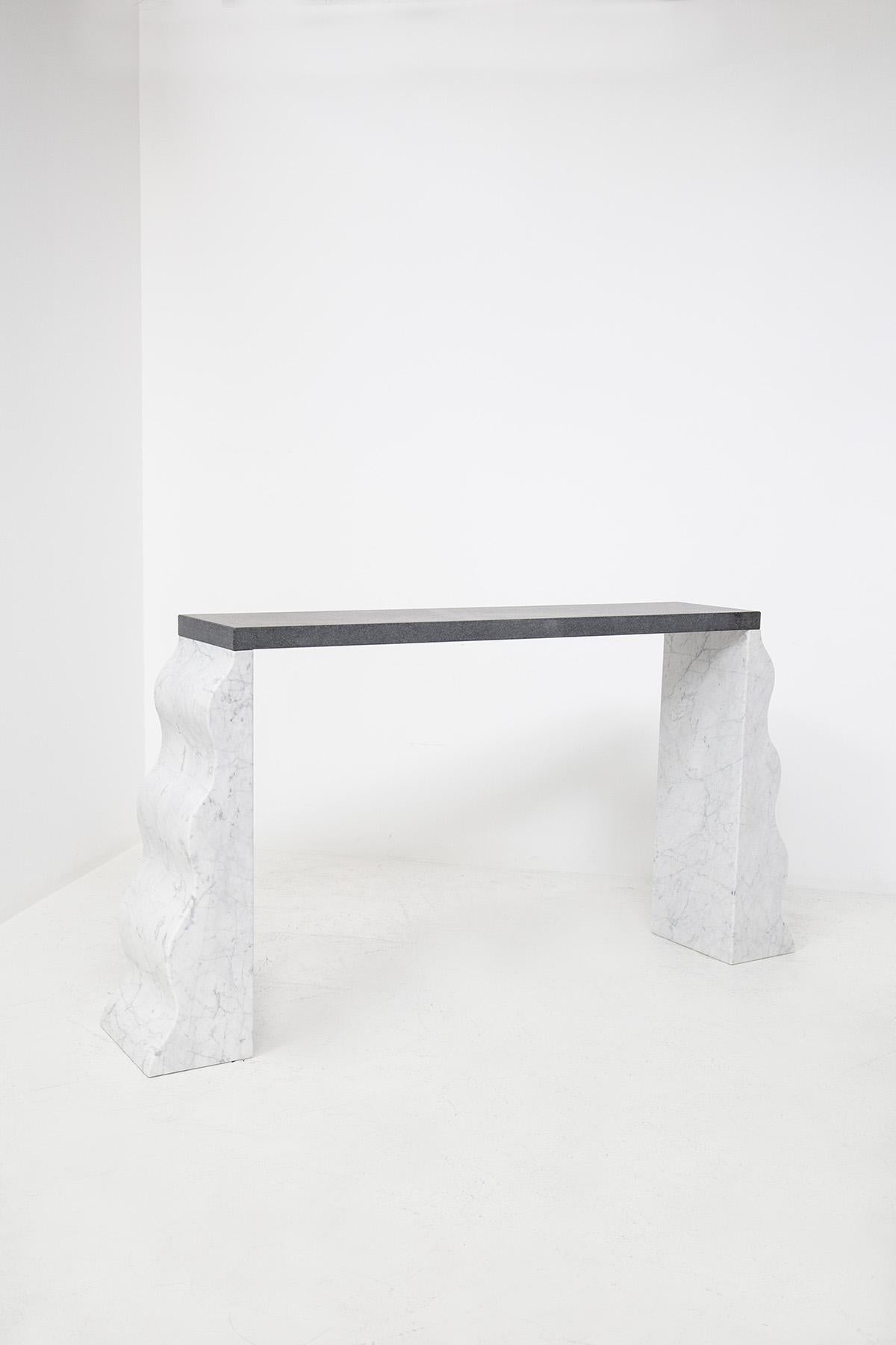 Mid-Century Modern Ettore Sottsass Consolle in White and Black Marble Montenegro