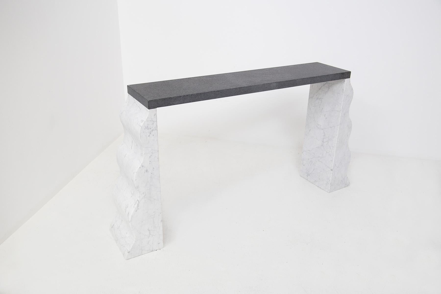 Ettore Sottsass Consolle in White and Black Marble Montenegro 1