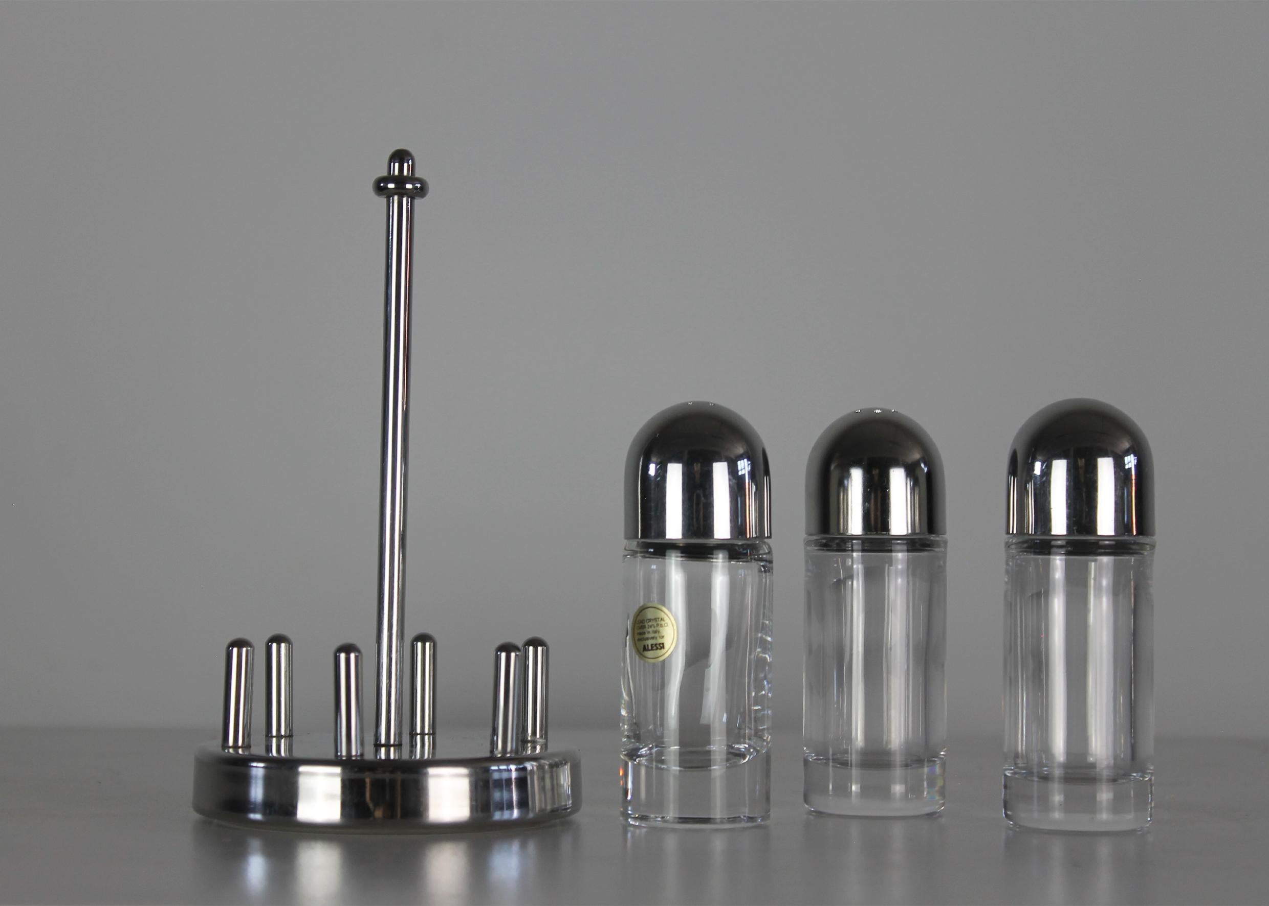 Other Ettore Sottsass Cruet Set in Stainless Steel and Glass by Alessi 1978 Italy