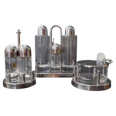 Ettore Sottsass Cruet Set in Stainless Steel and Glass by Alessi 1978 Italy