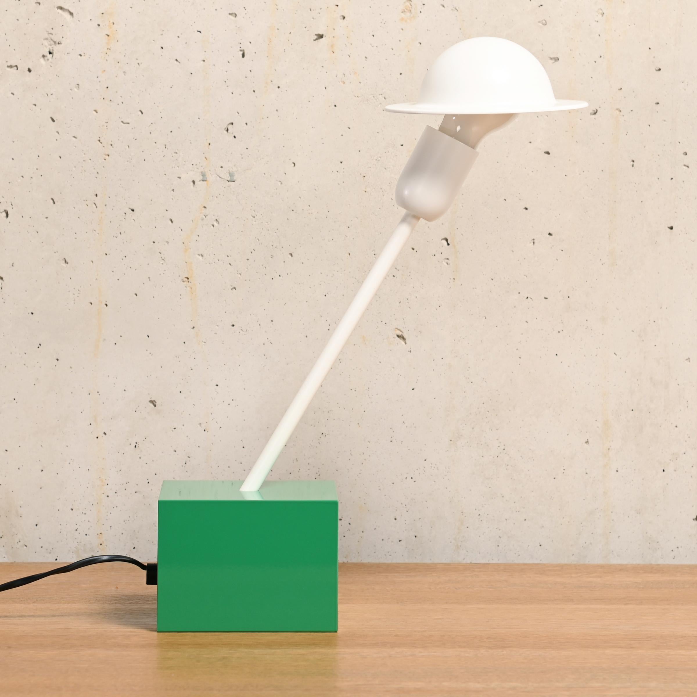 Mid-Century Modern Ettore Sottsass Don Table Lamp in Green and White Metal for Stilnovo, 1977
