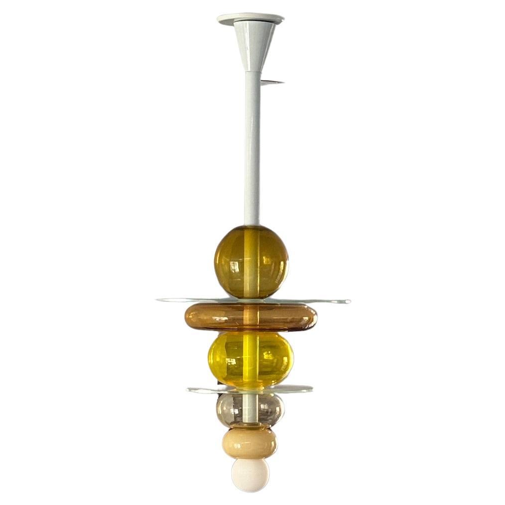 Lampadario moderno in vetro giallo Ettore Sottsass Firenze per Venini
