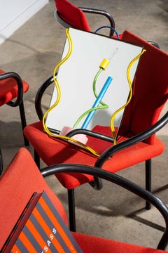 Ettore Sottsass for Knoll, Set of 6 Mandarin Chairs in Original Red Fabric