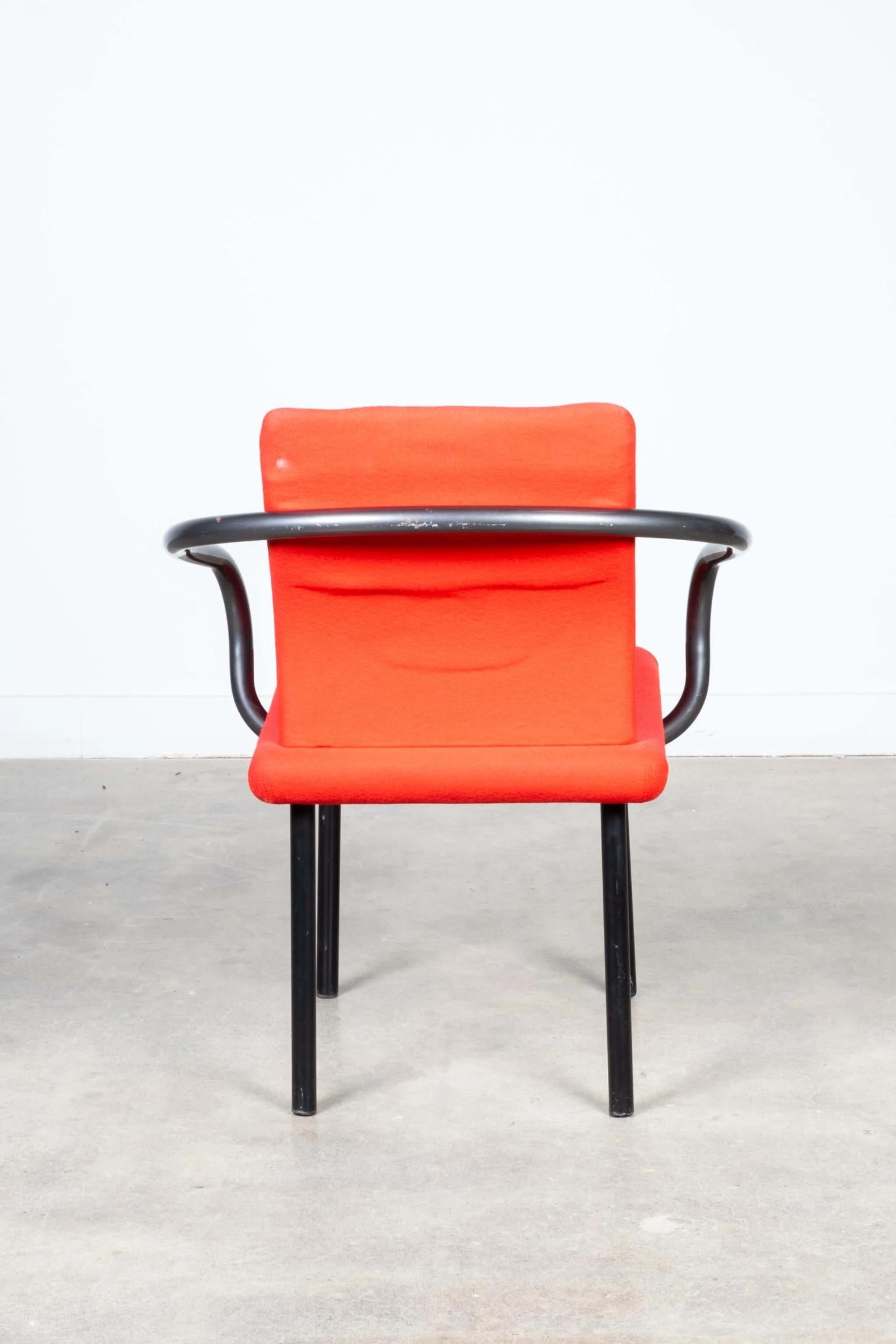 American Ettore Sottsass for Knoll, Set of 6 Mandarin Chairs in Original Red Fabric For Sale