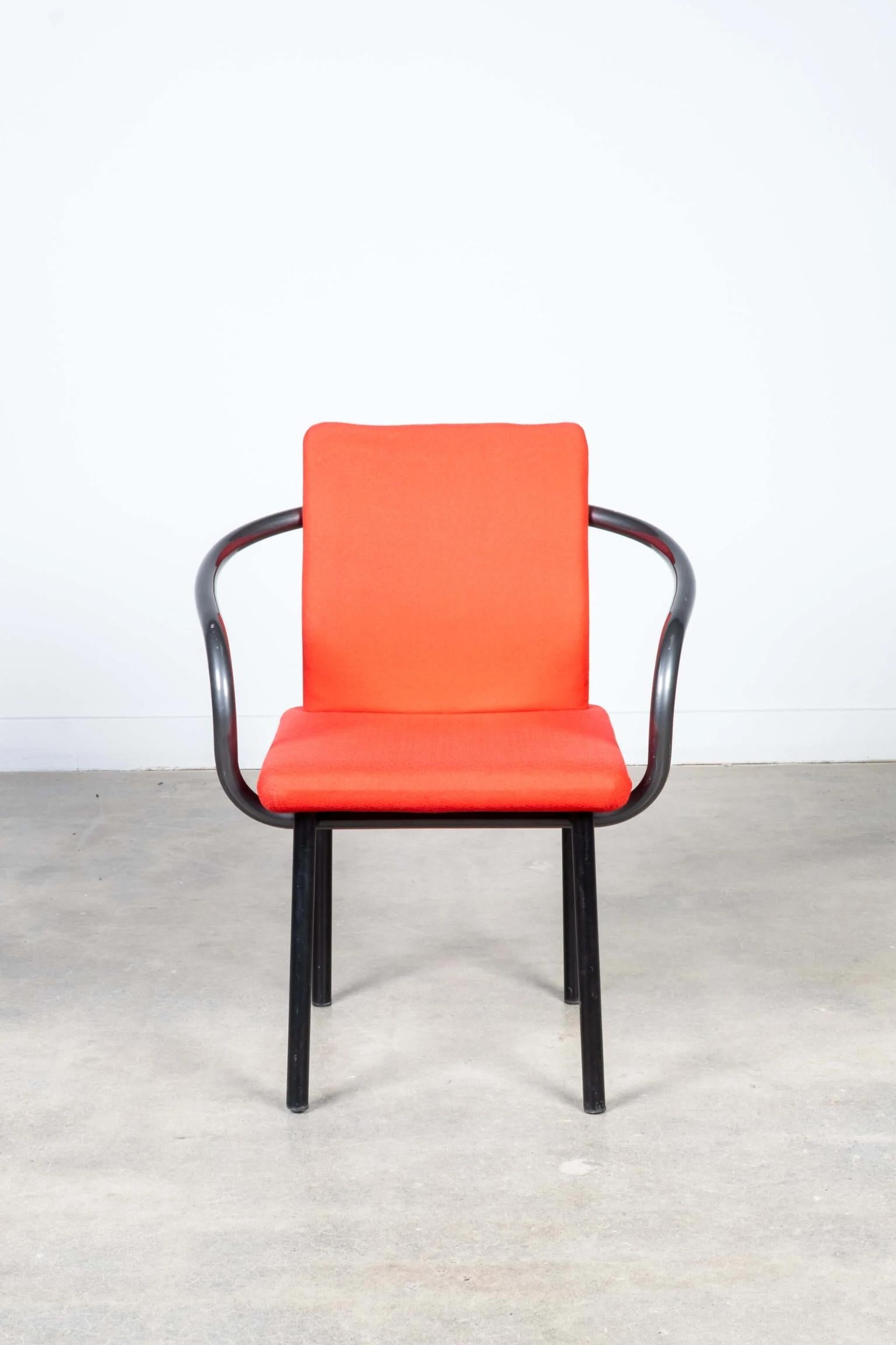 Late 20th Century Ettore Sottsass for Knoll, Set of 6 Mandarin Chairs in Original Red Fabric For Sale