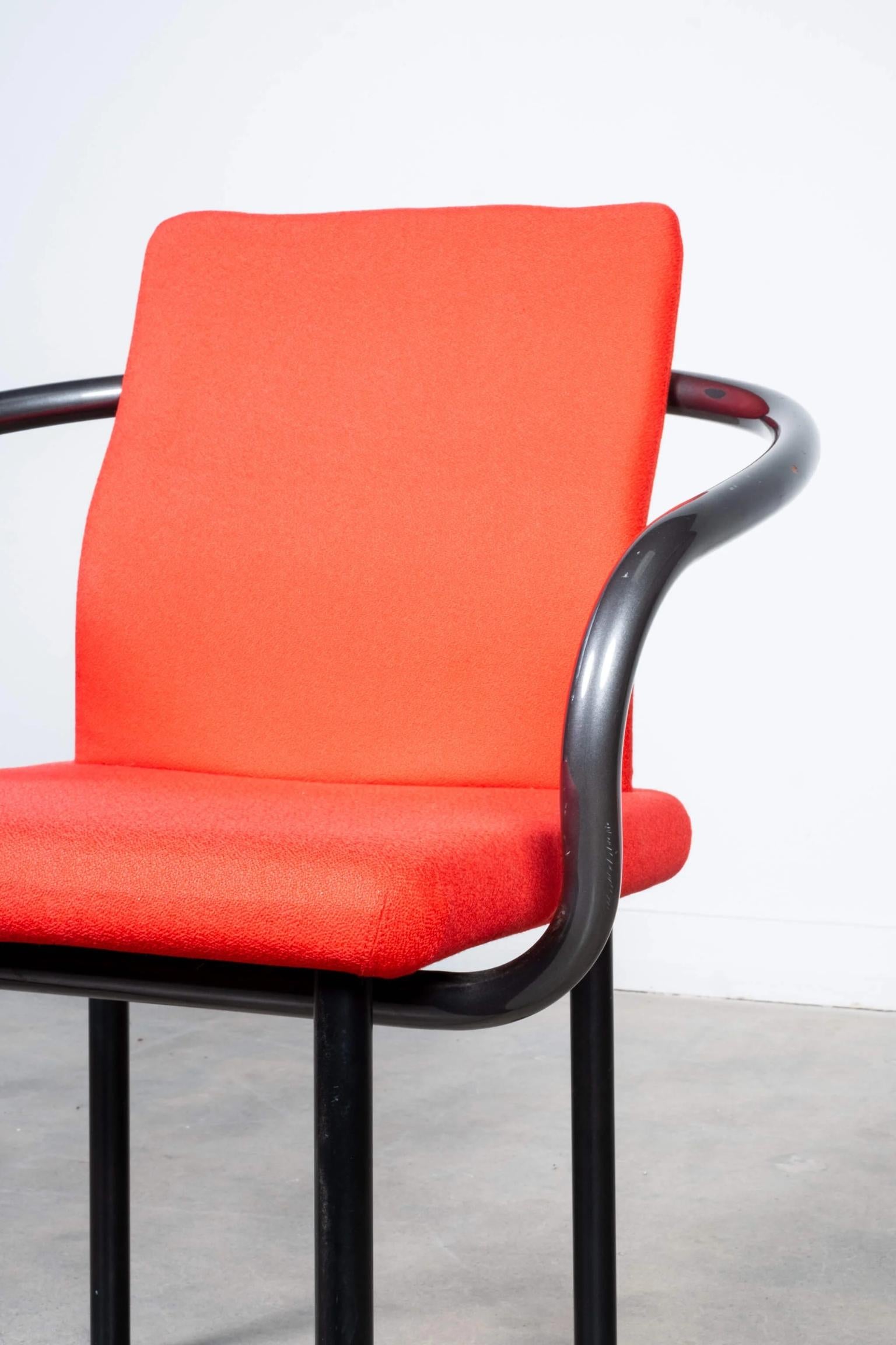 Ettore Sottsass for Knoll, Set of 6 Mandarin Chairs in Original Red Fabric For Sale 1