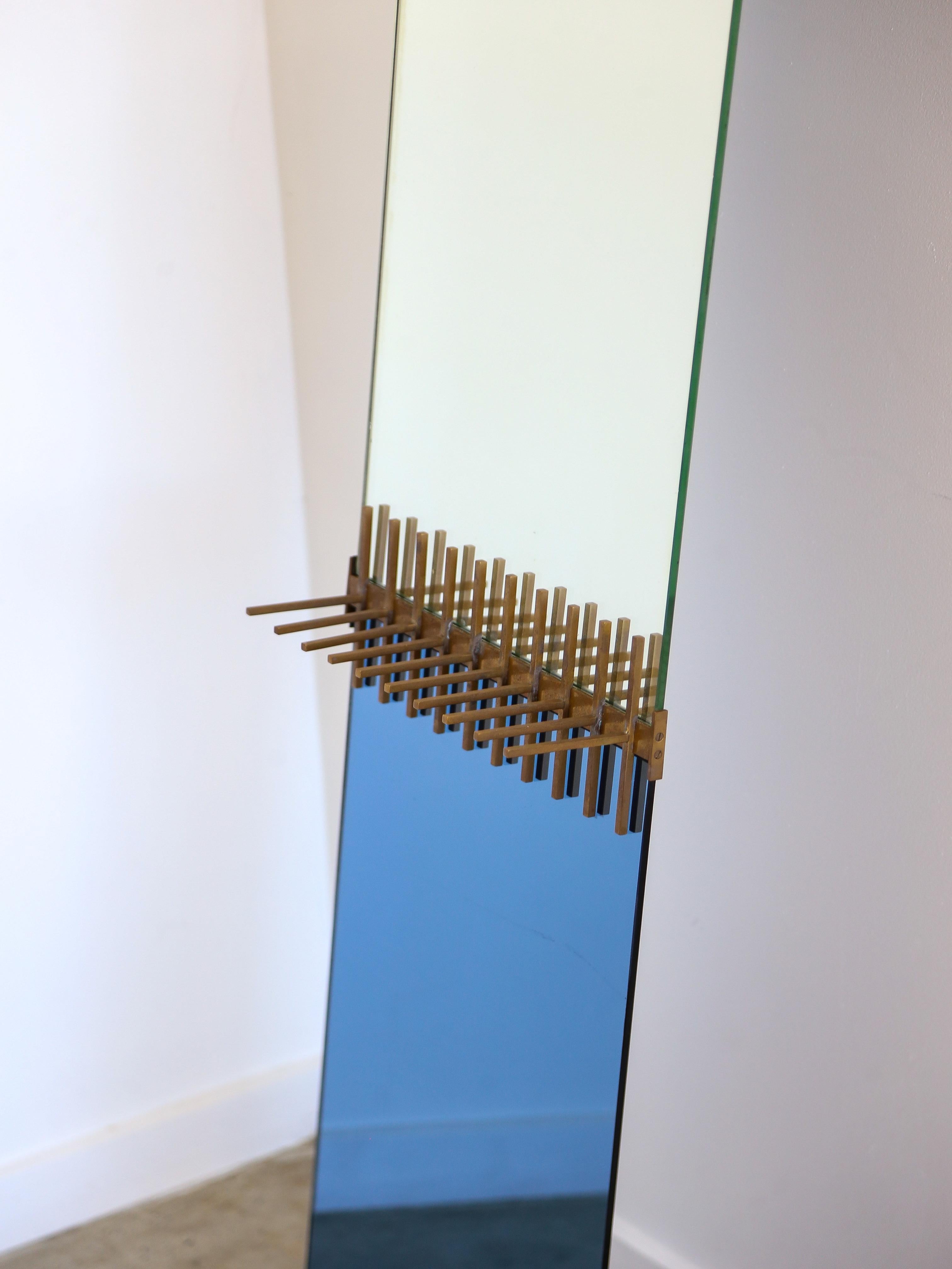 Ettore Sottsass for Santambrogio De Berti Brass and Glass Wall Mirror  For Sale 8