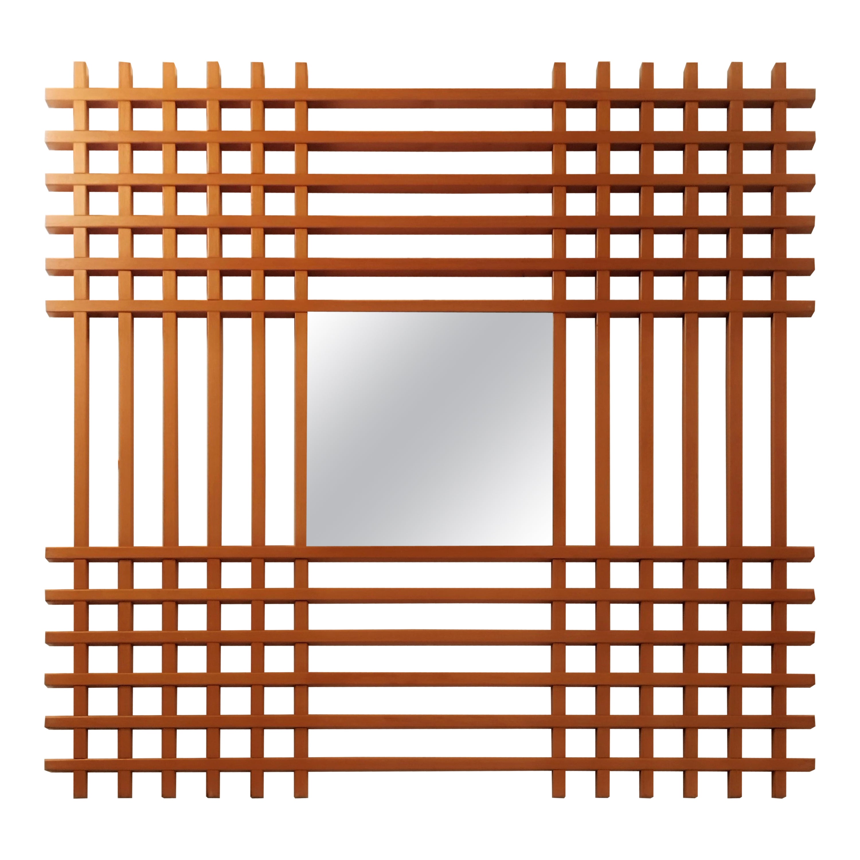 Ettore Sottsass for Santambrogio & De Berti "Oak" Wood Wall Mirror, Italy 1960s