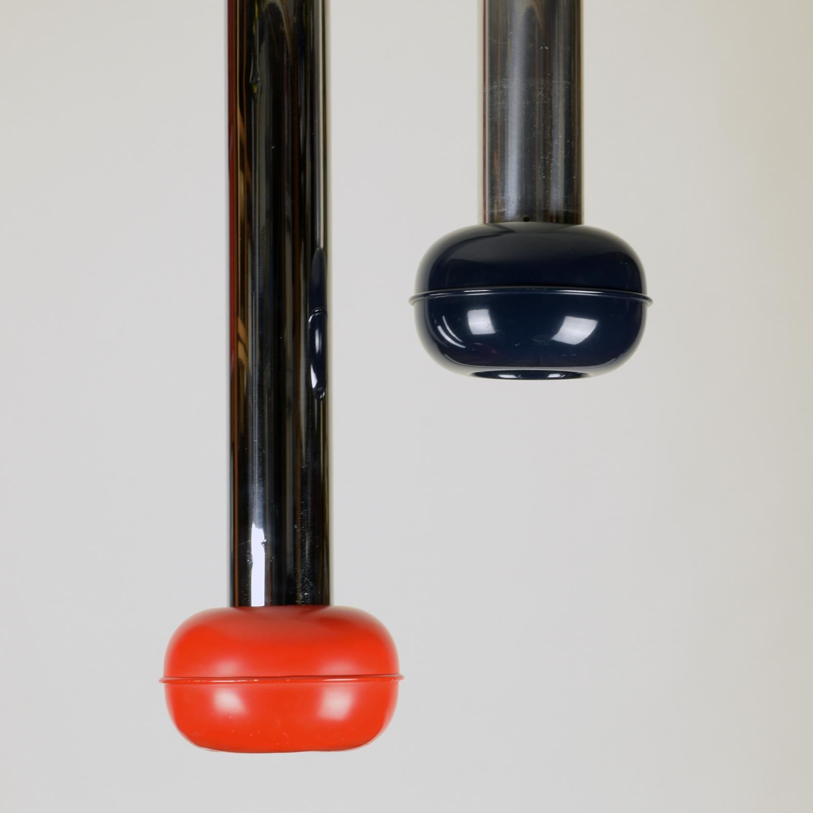 Metal Ettore Sottsass for Stilnovo, 'Manifesto' Ceiling Lamp 1970, Longest Red Version For Sale