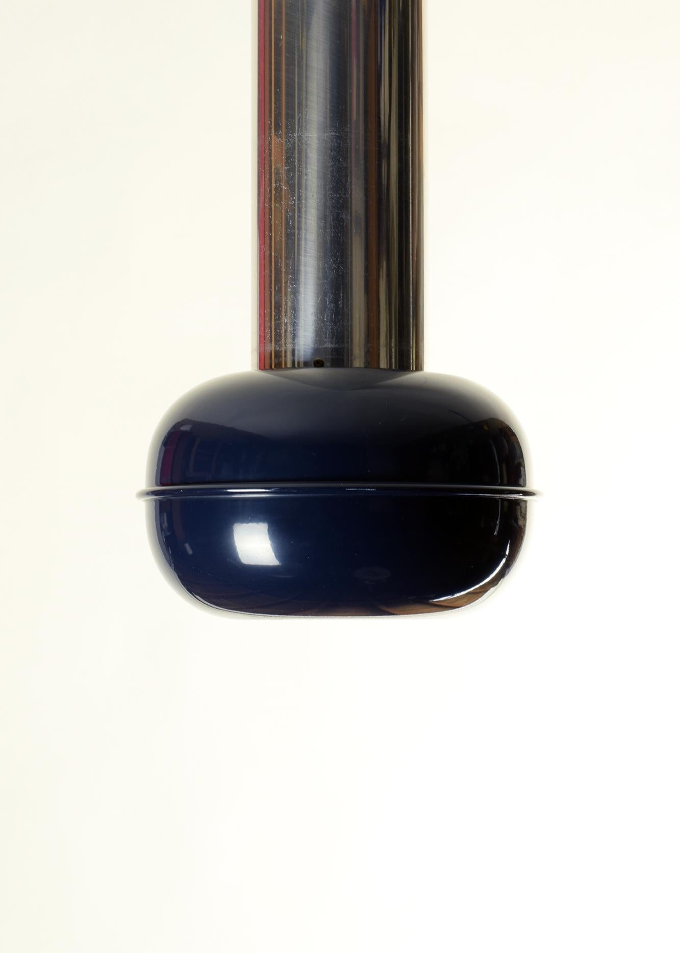 Mid-Century Modern Ettore Sottsass for Stilnovo, 'Manifesto' Ceiling Lamp, 1970, Short Blue Version For Sale