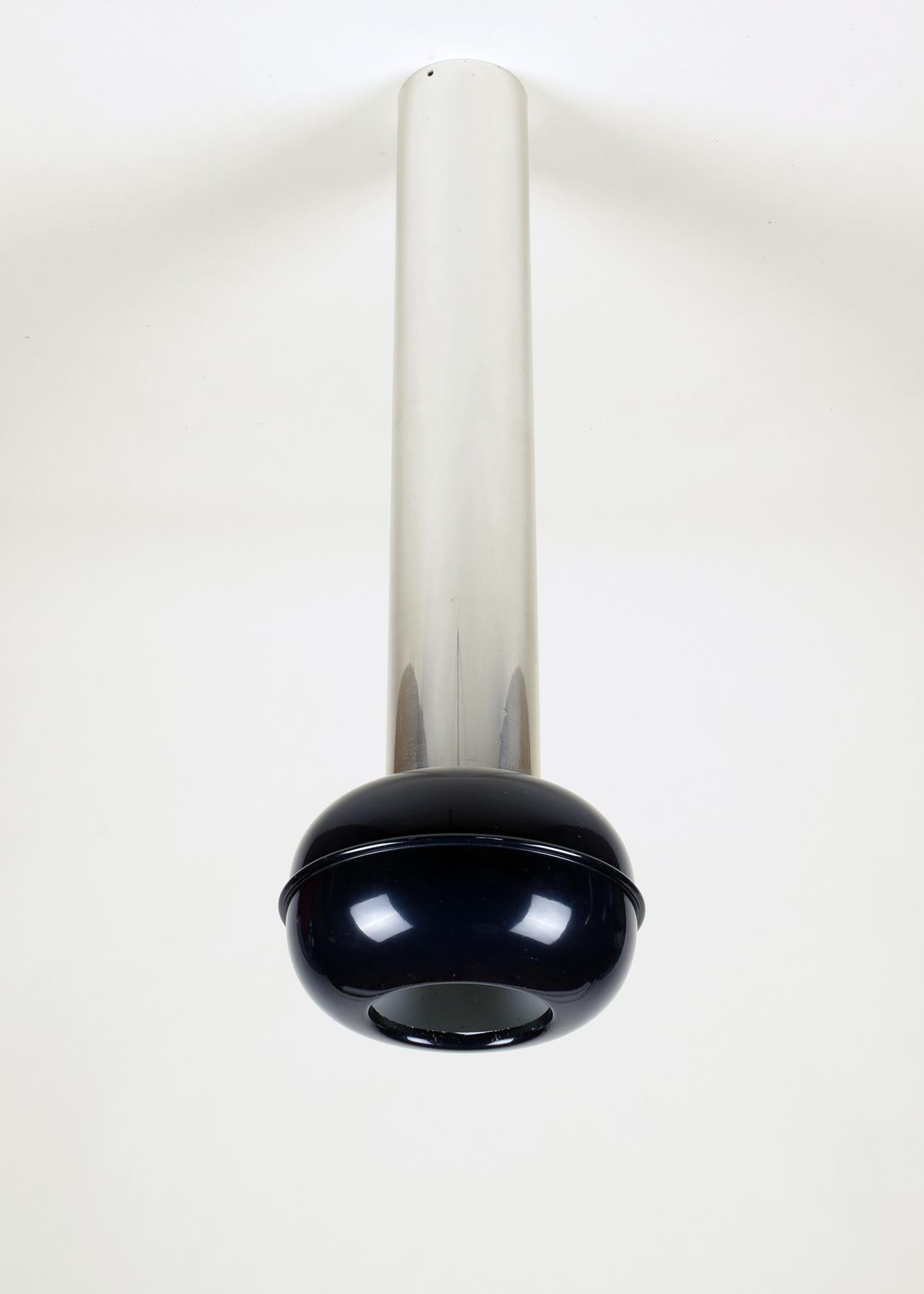 Italian Ettore Sottsass for Stilnovo, 'Manifesto' Ceiling Lamp, 1970, Short Blue Version For Sale