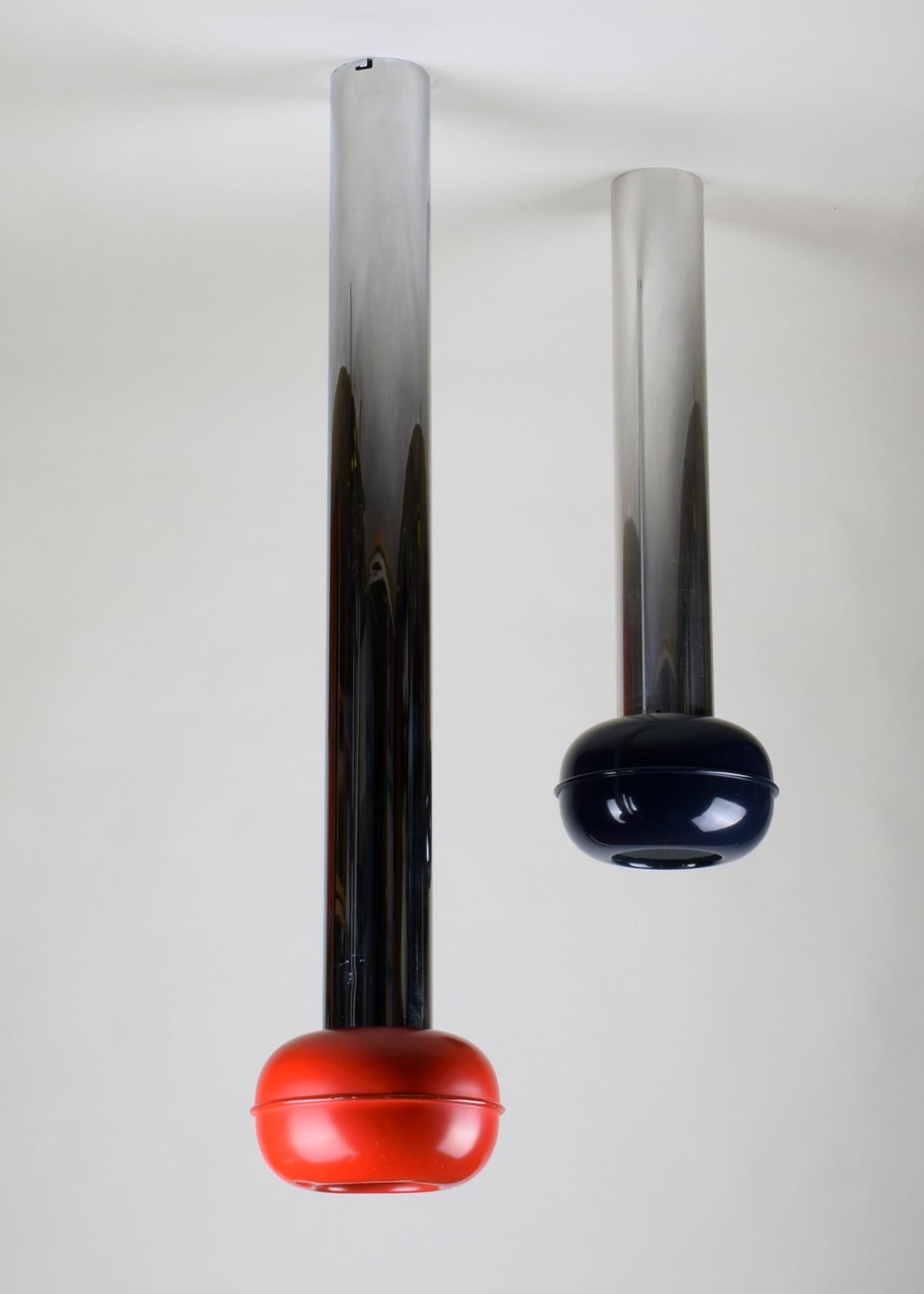 Ettore Sottsass for Stilnovo, 'Manifesto' Ceiling Lamp, 1970, Short Blue Version In Good Condition For Sale In London, GB