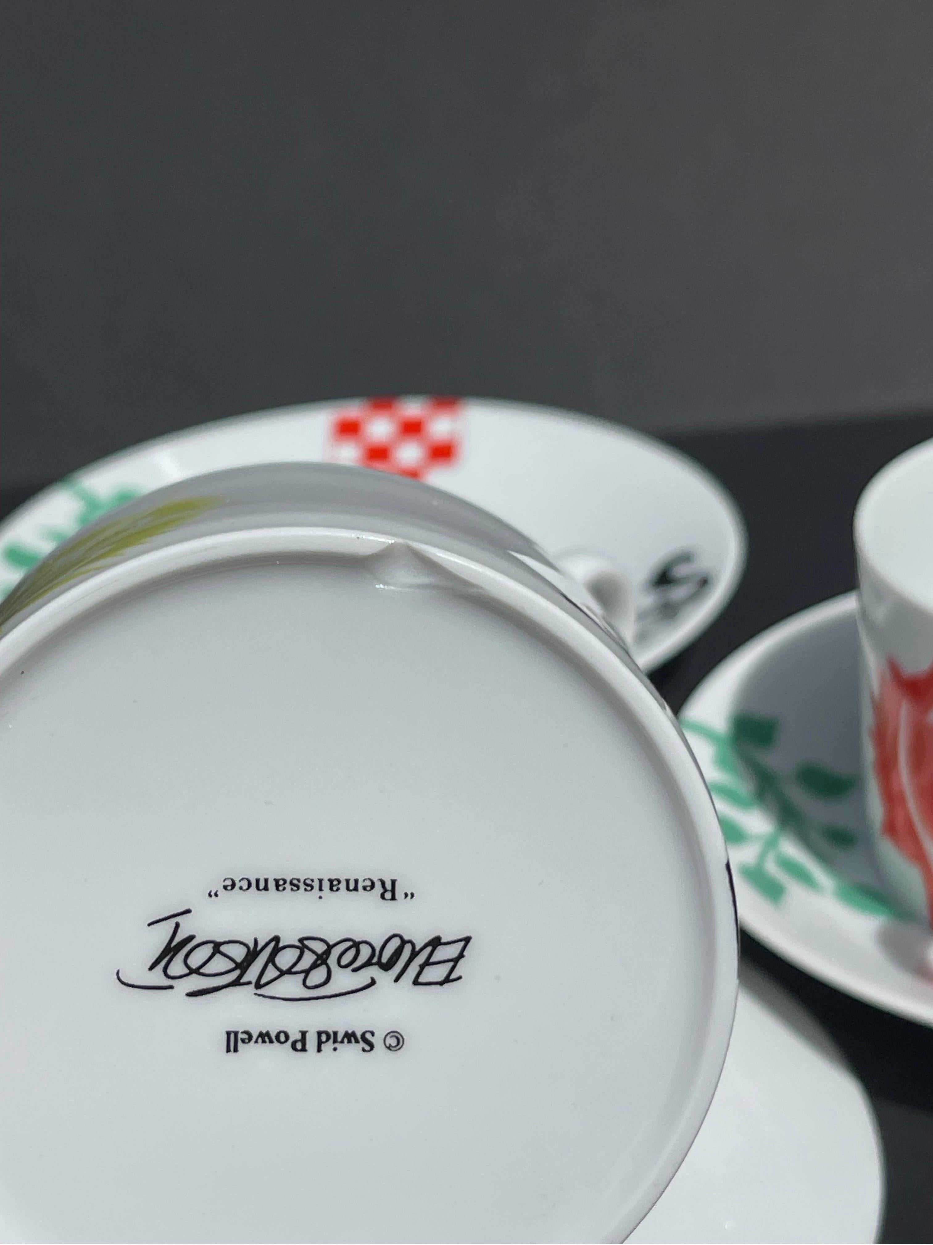 Ettore Sottsass for Swid Powell “Renaissance” Cup & Saucer, Set of 4 For Sale 5