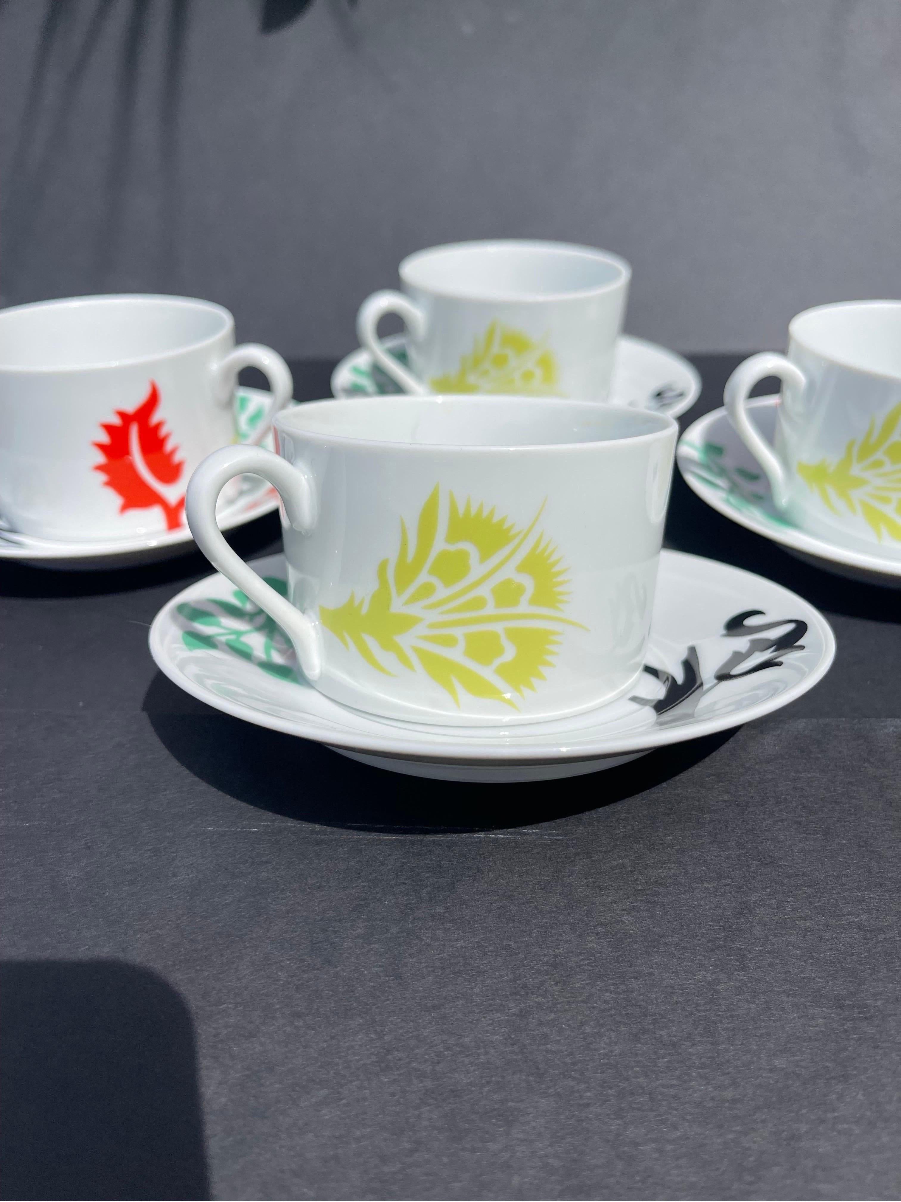 Ettore Sottsass for Swid Powell “Renaissance” Cup & Saucer, Set of 4 In Good Condition For Sale In Jensen Beach, FL