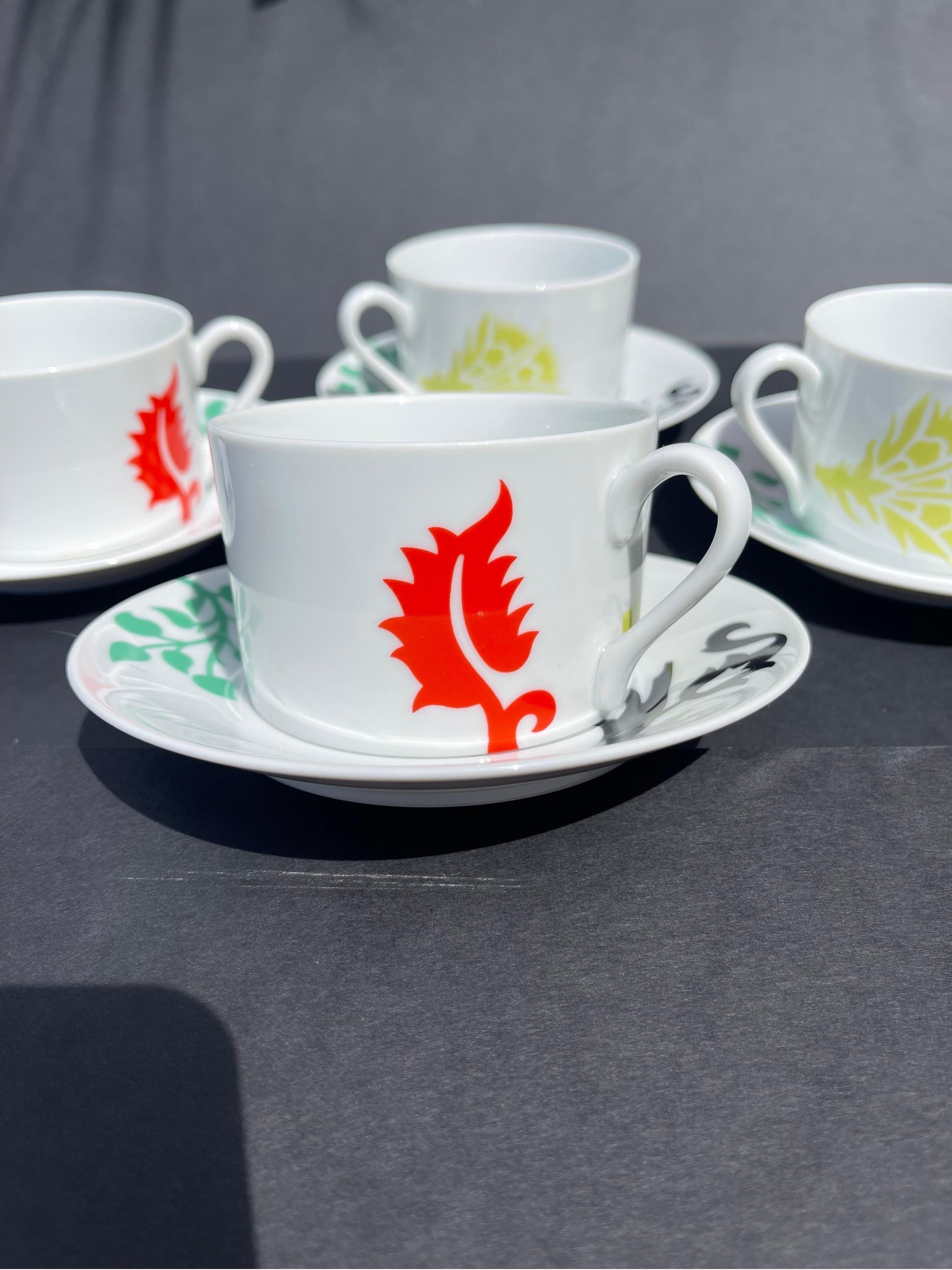 Late 20th Century Ettore Sottsass for Swid Powell “Renaissance” Cup & Saucer, Set of 4 For Sale