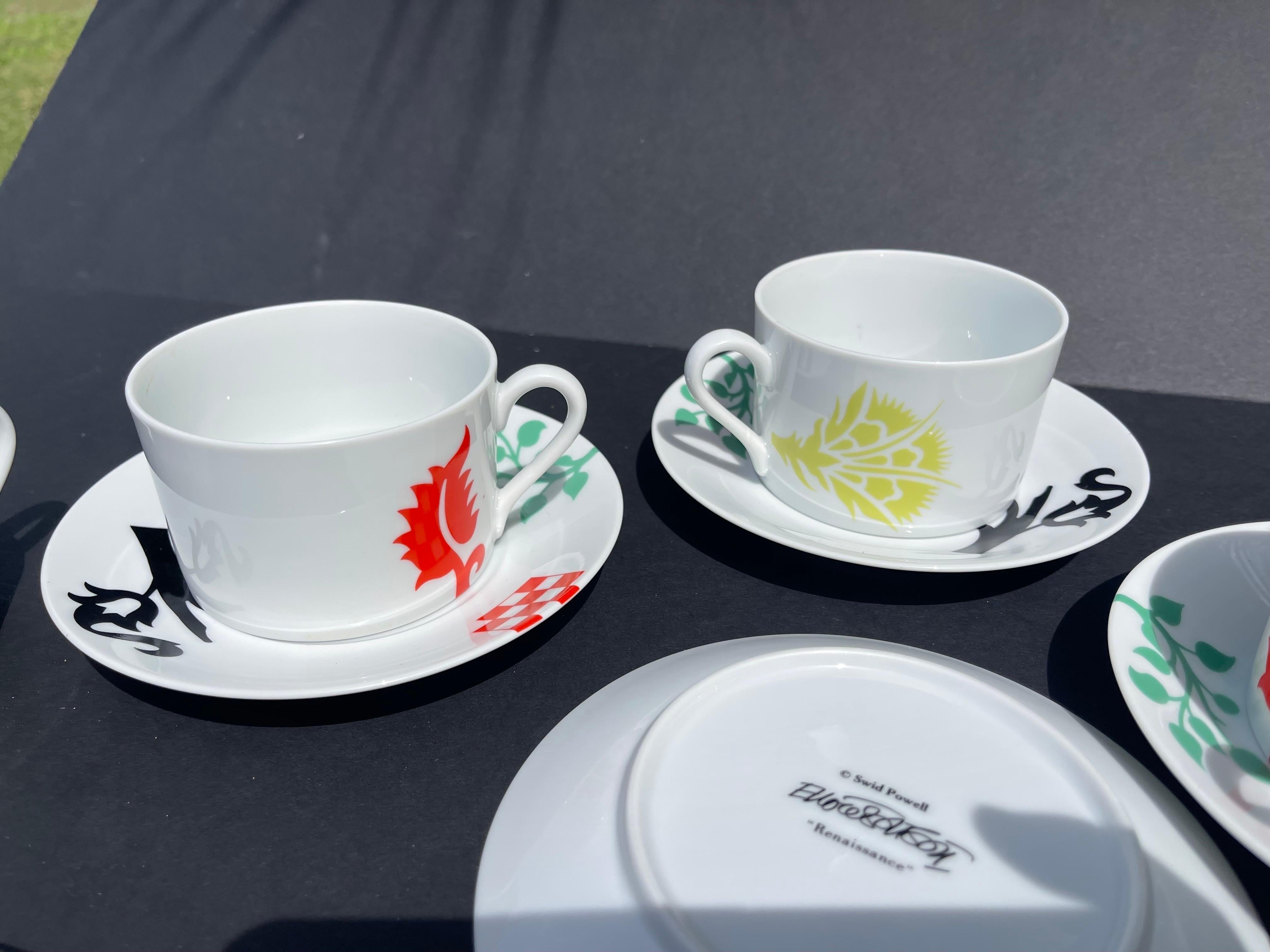 Ettore Sottsass for Swid Powell “Renaissance” Cup & Saucer, Set of 4 For Sale 3