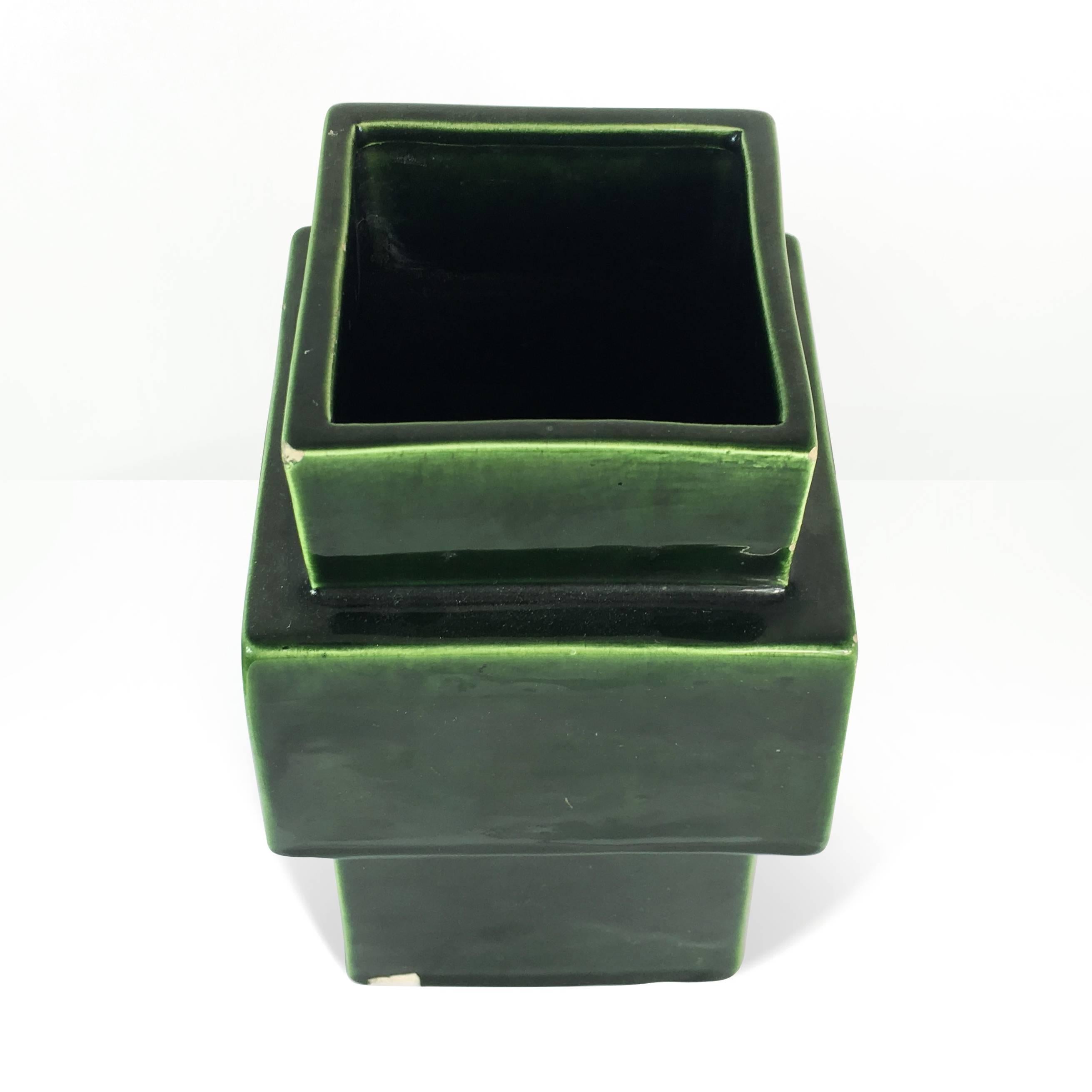 Glazed Ettore Sottsass Geometrical Ceramic Vase For Sale
