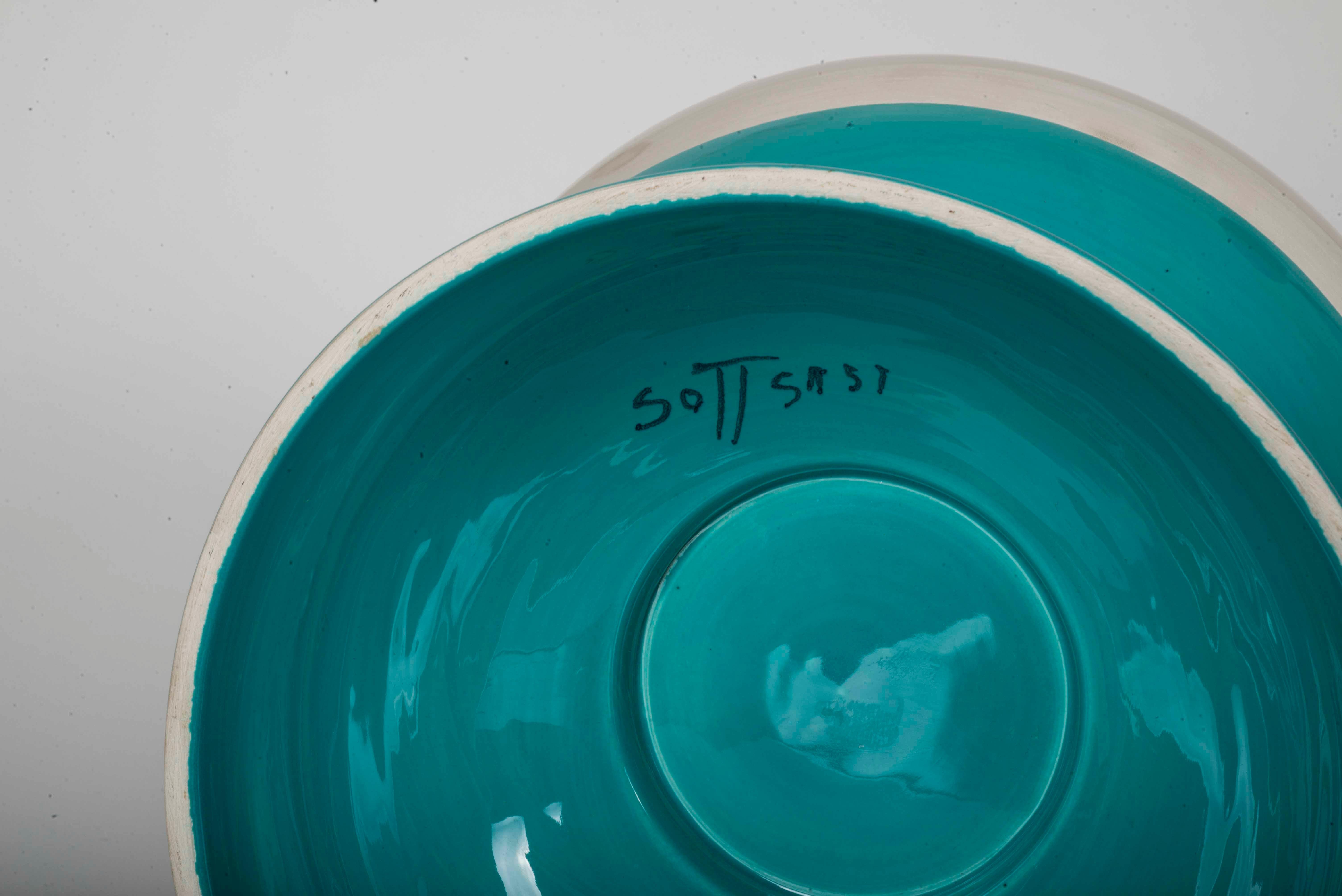 Ettore Sottsass Green and White Ceramic Vase Bolo Bowl For Sale 8