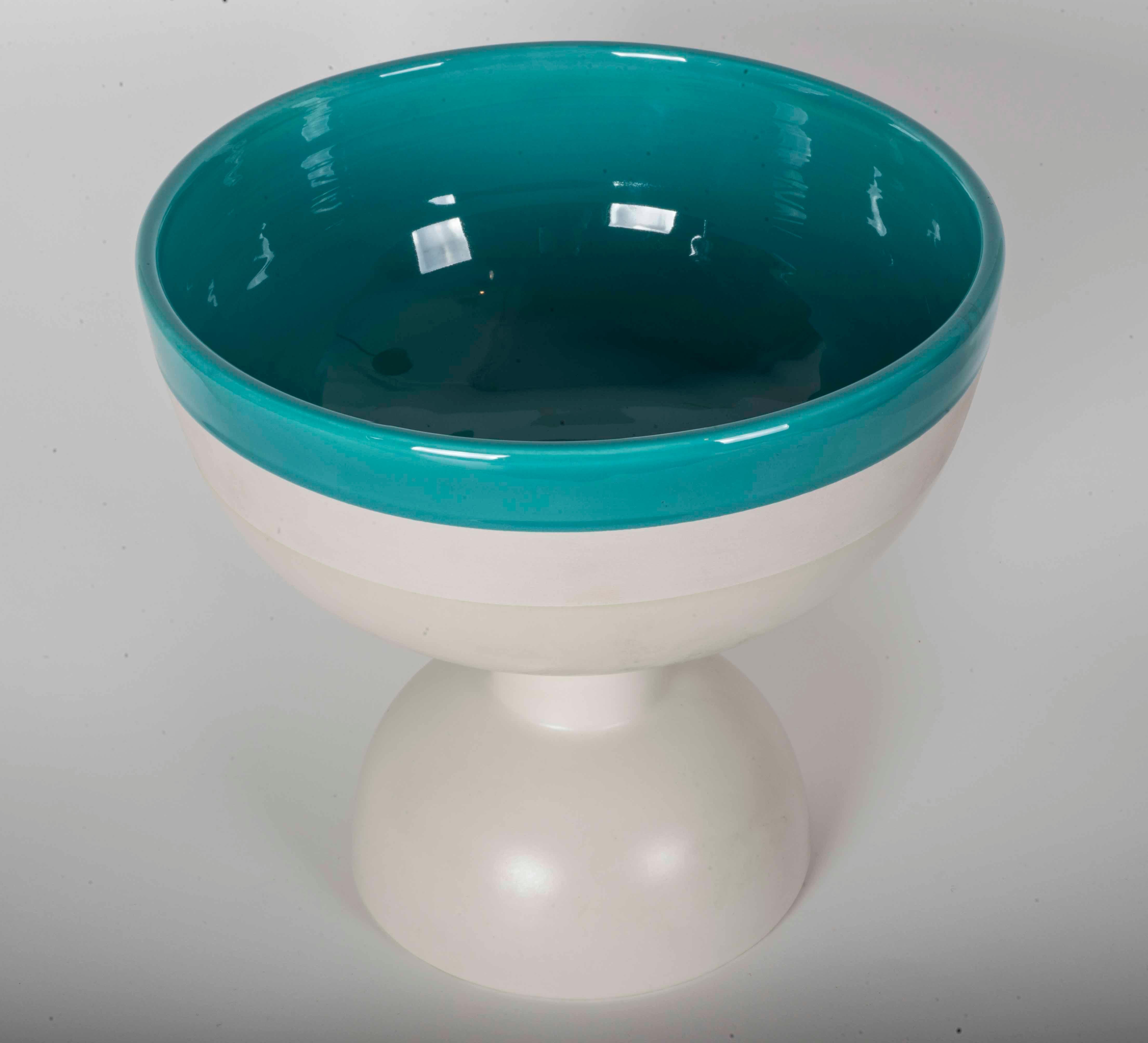 Post-Modern Ettore Sottsass Green and White Ceramic Vase 