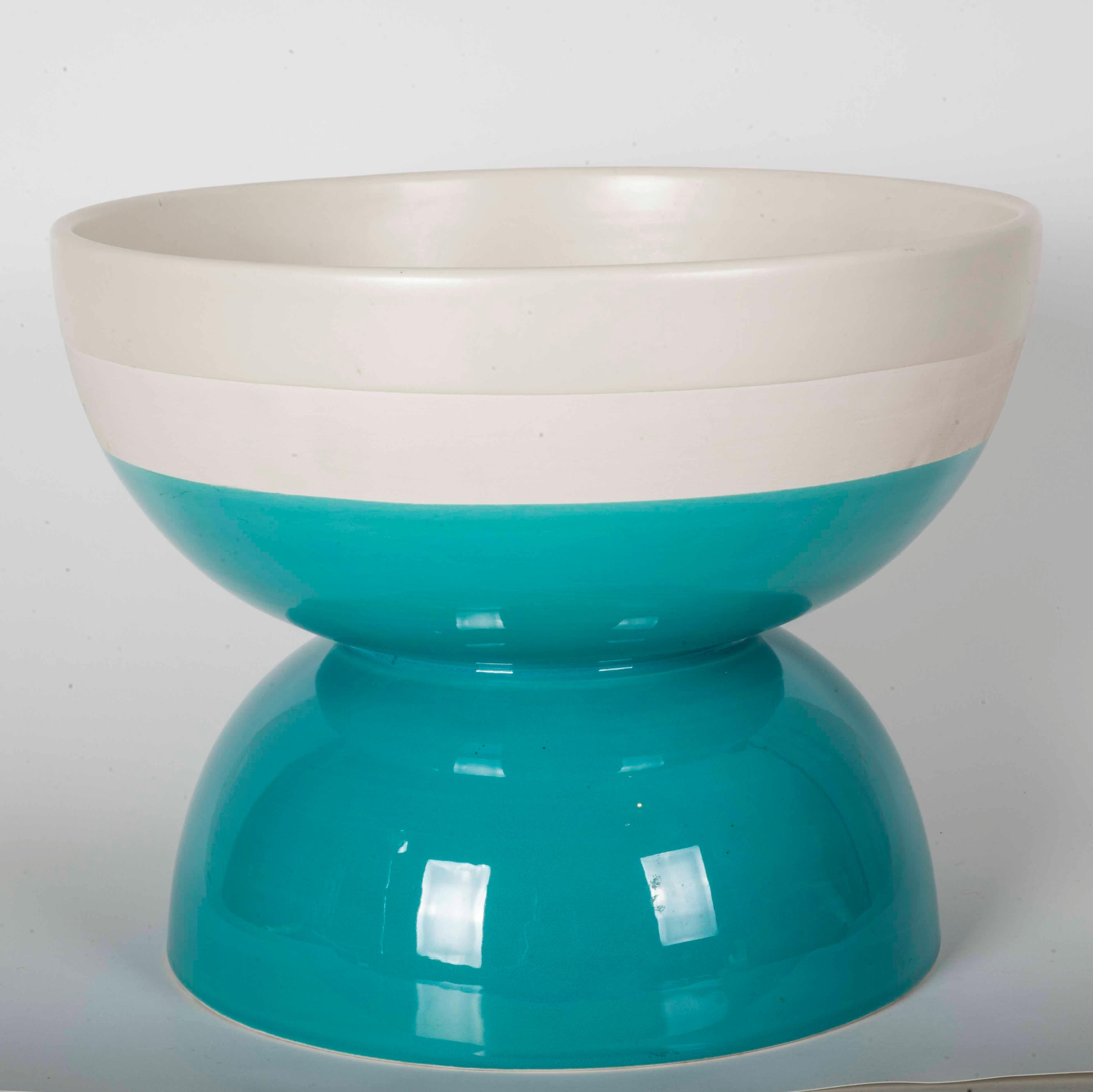Post-Modern Ettore Sottsass Green and White Ceramic Vase Bolo Bowl For Sale
