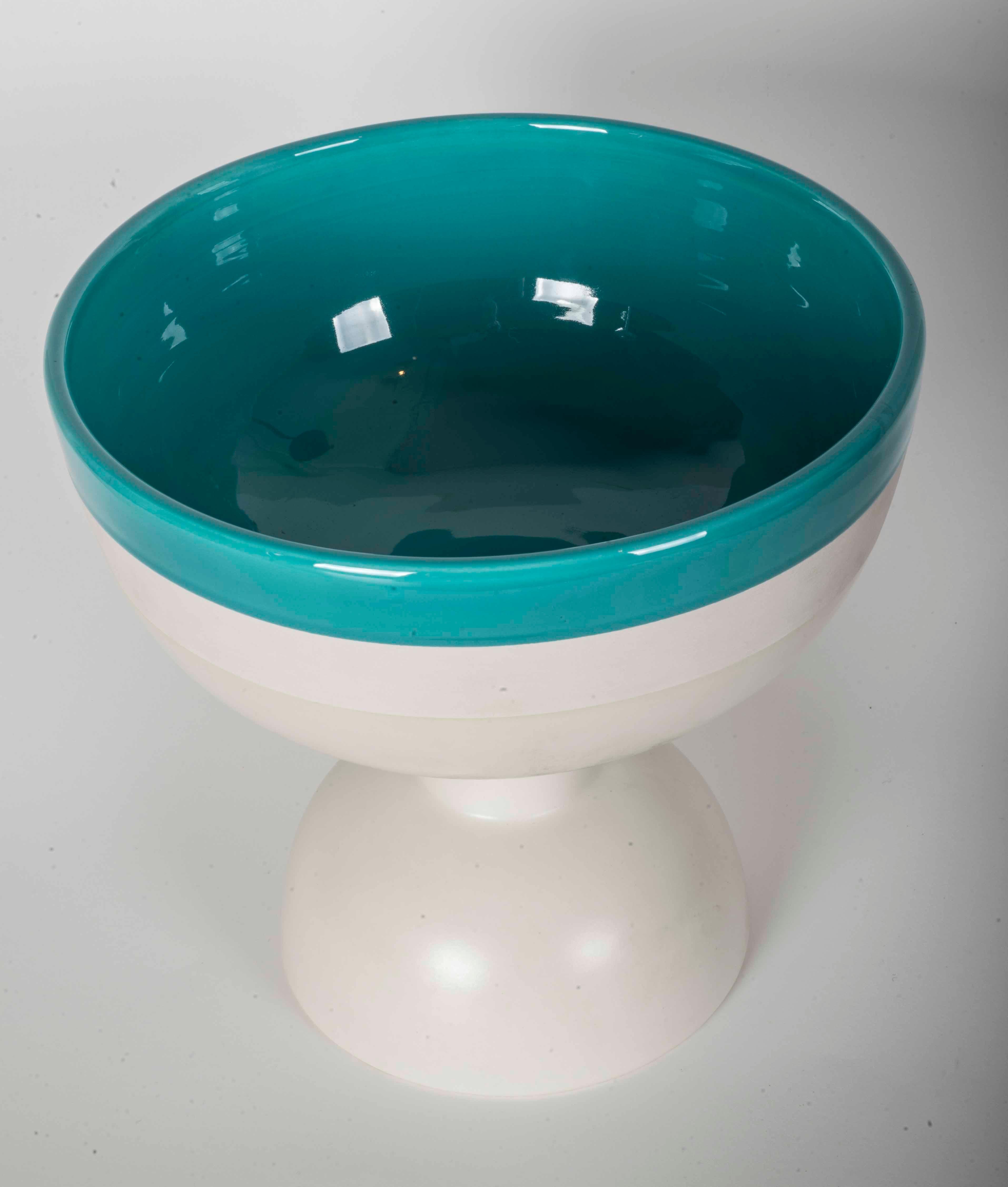 Italian Ettore Sottsass Green and White Ceramic Vase 