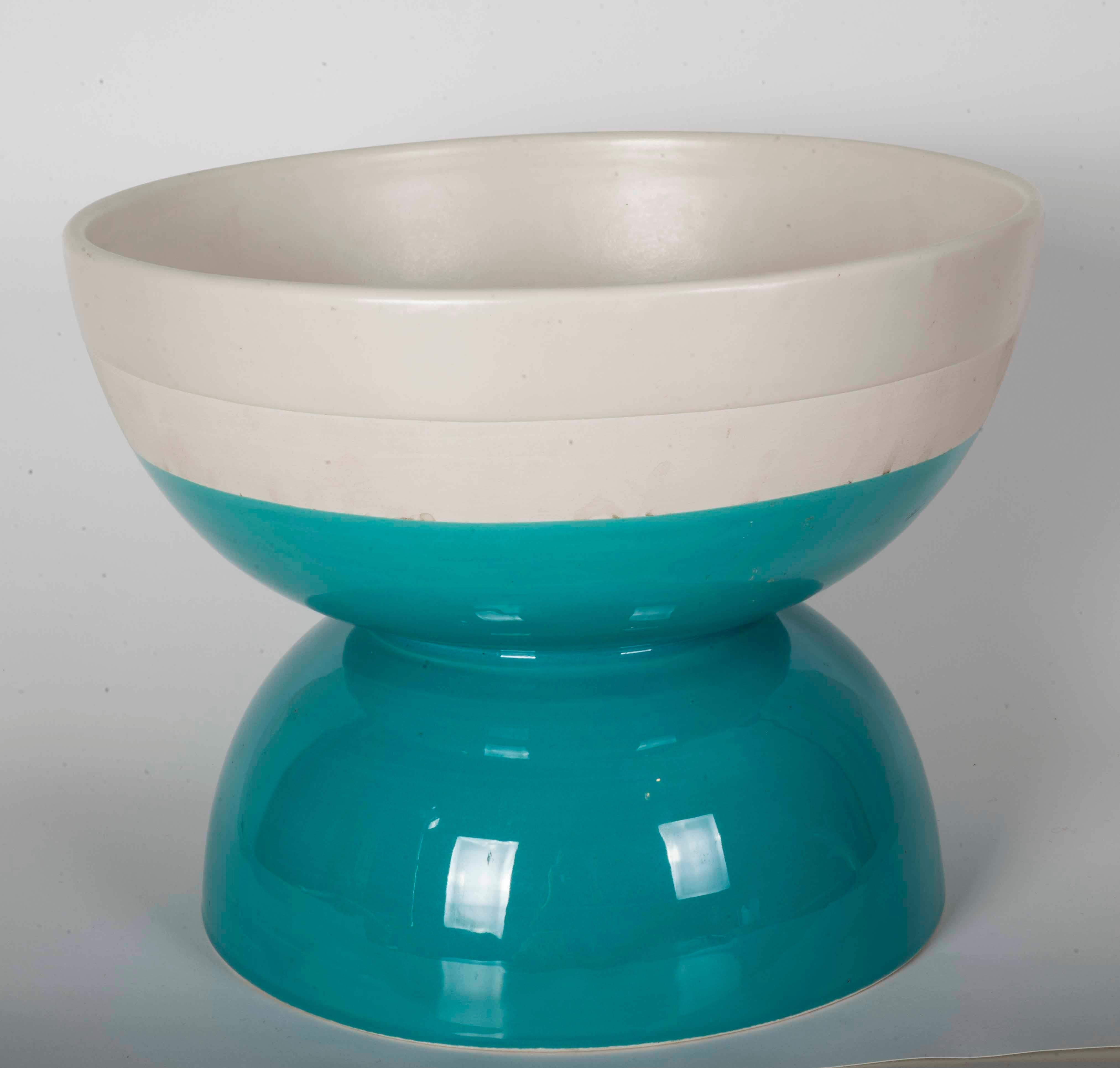 Italian Ettore Sottsass Green and White Ceramic Vase Bolo Bowl For Sale