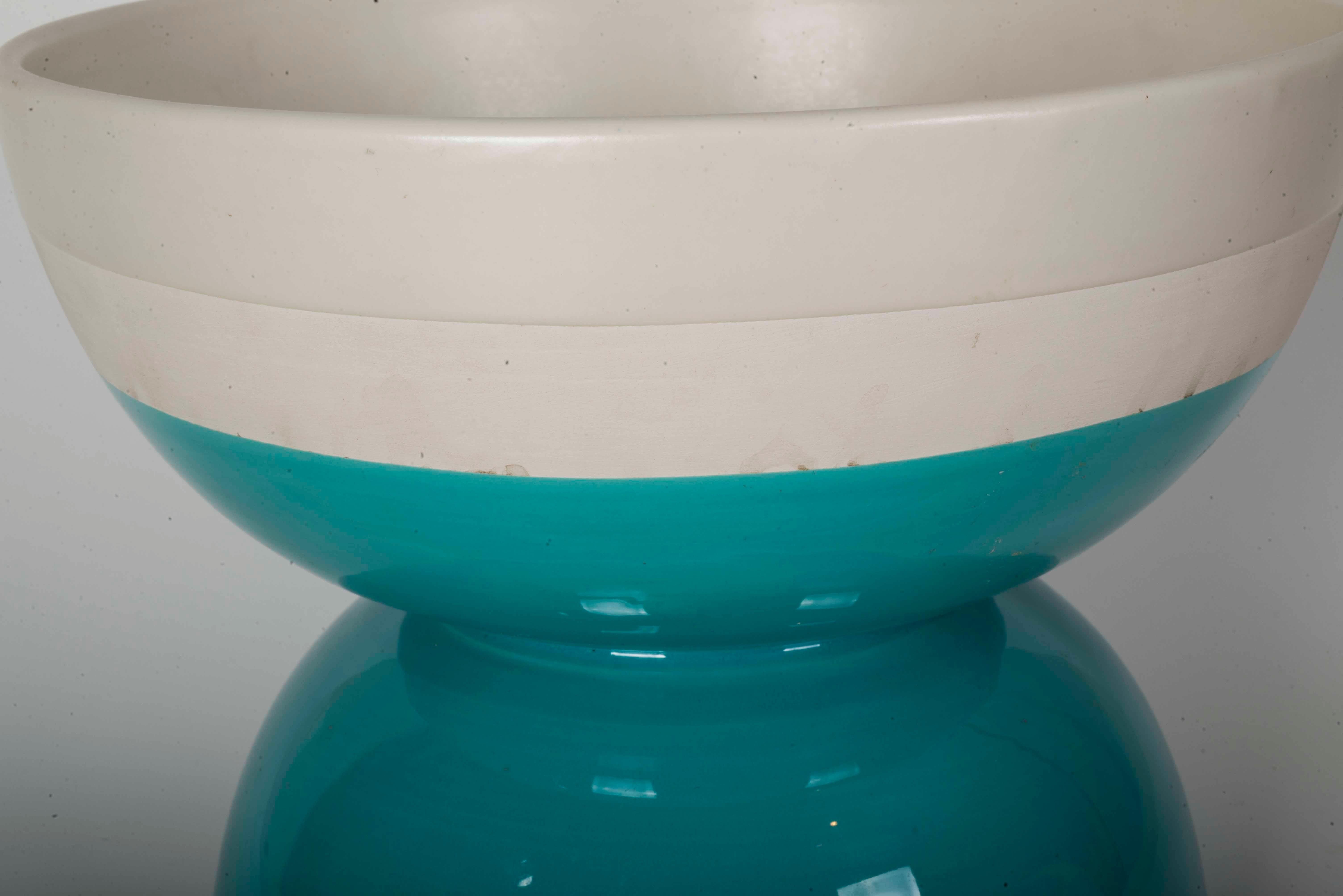 Ettore Sottsass Green and White Ceramic Vase Bolo Bowl In Good Condition For Sale In Lisbon, IT