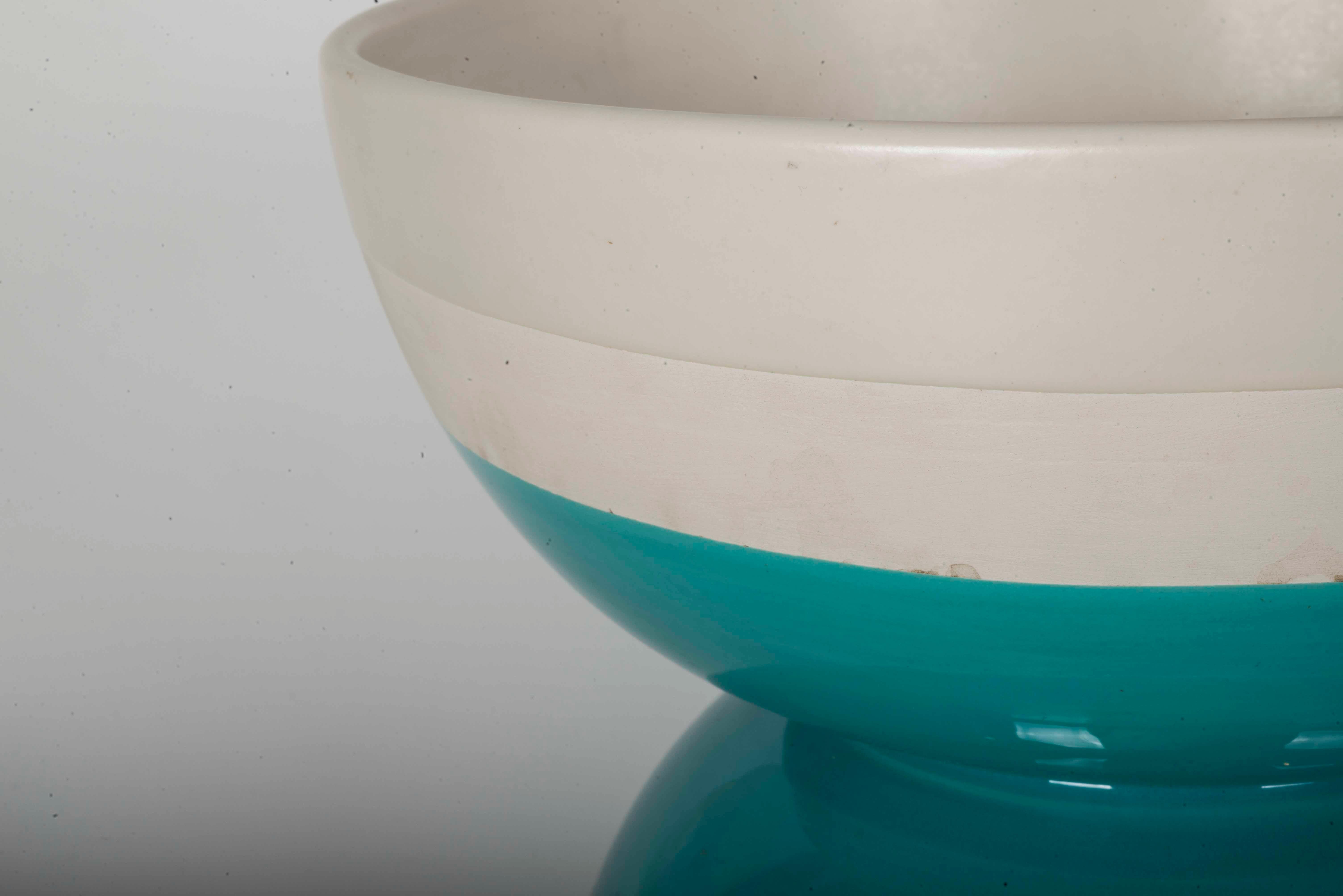 Ettore Sottsass Green and White Ceramic Vase Bolo Bowl For Sale 1