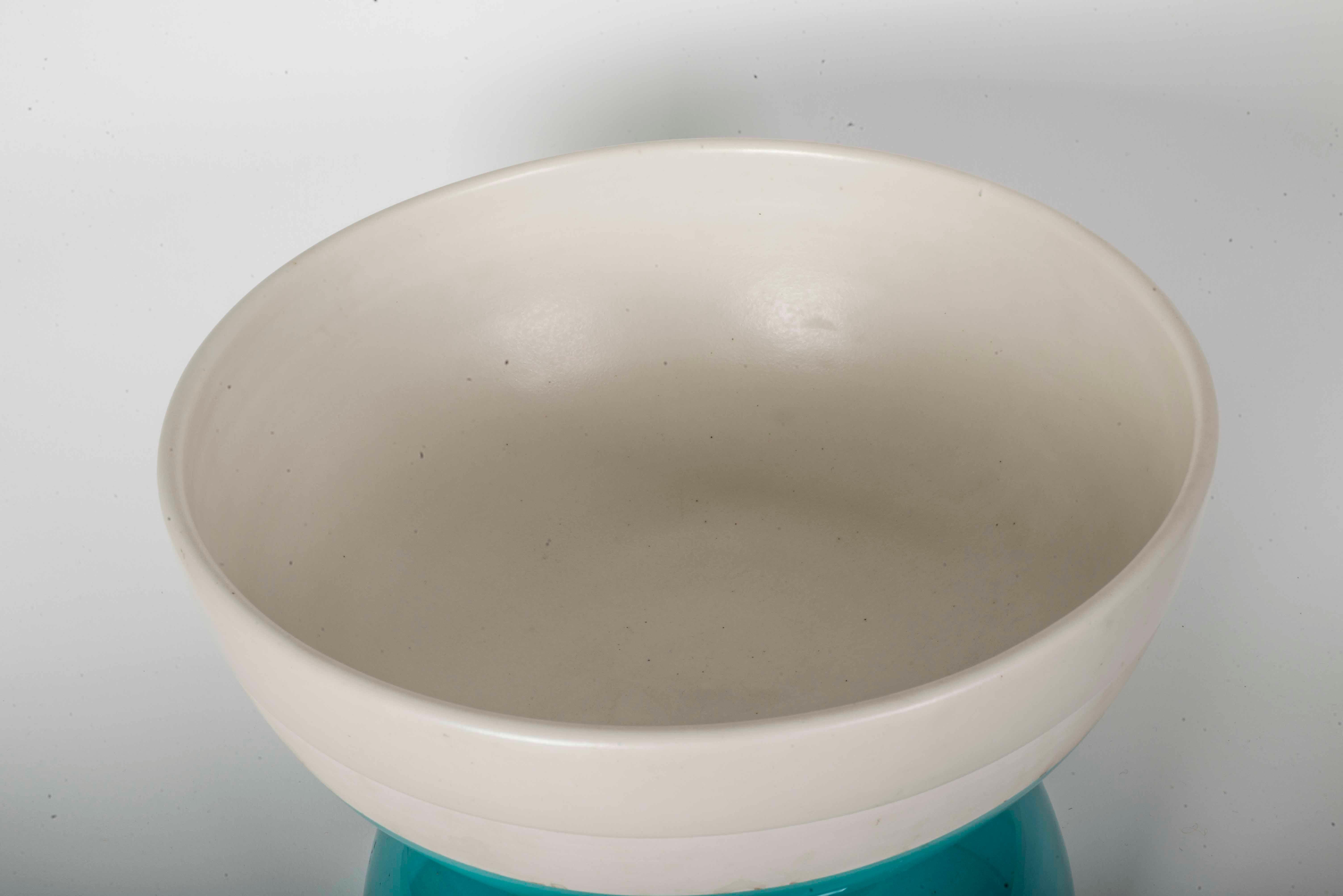 Ettore Sottsass Green and White Ceramic Vase Bolo Bowl For Sale 2