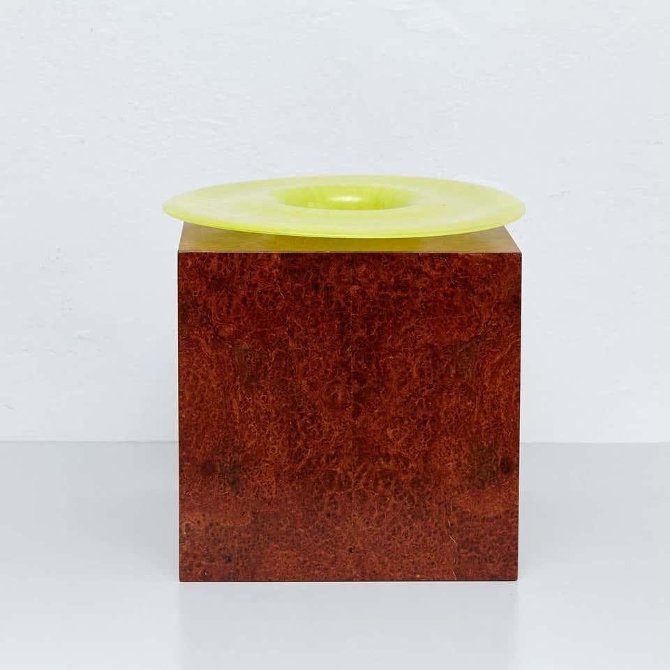 European Ettore Sottsass H Limited Edition Vase in Wood and Murano Glass for Flowers For Sale