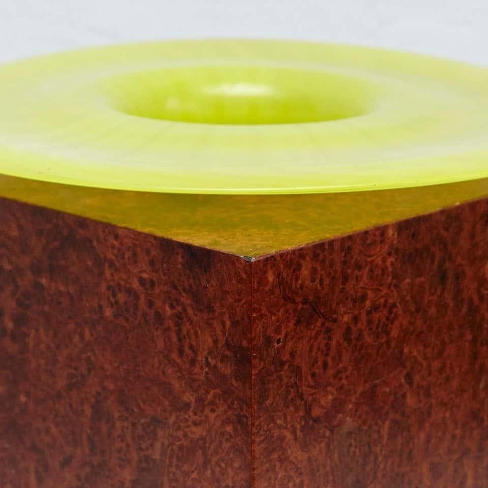 Ettore Sottsass H Limited Edition Vase in Wood and Murano Glass for Flowers In Good Condition For Sale In Barcelona, Barcelona