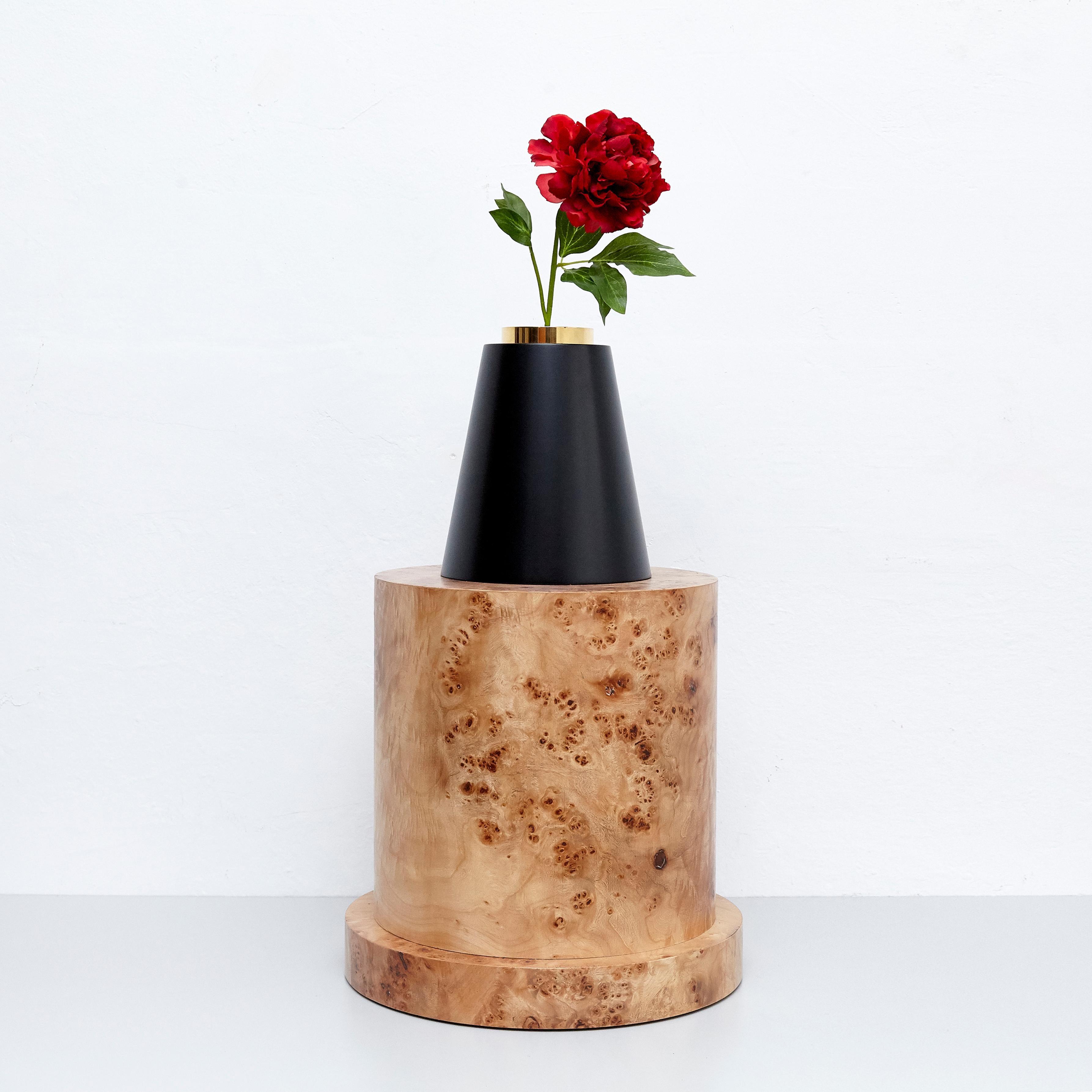 European Ettore Sottsass I Limited Edition Vase in Wood and Murano Glass for Flowers